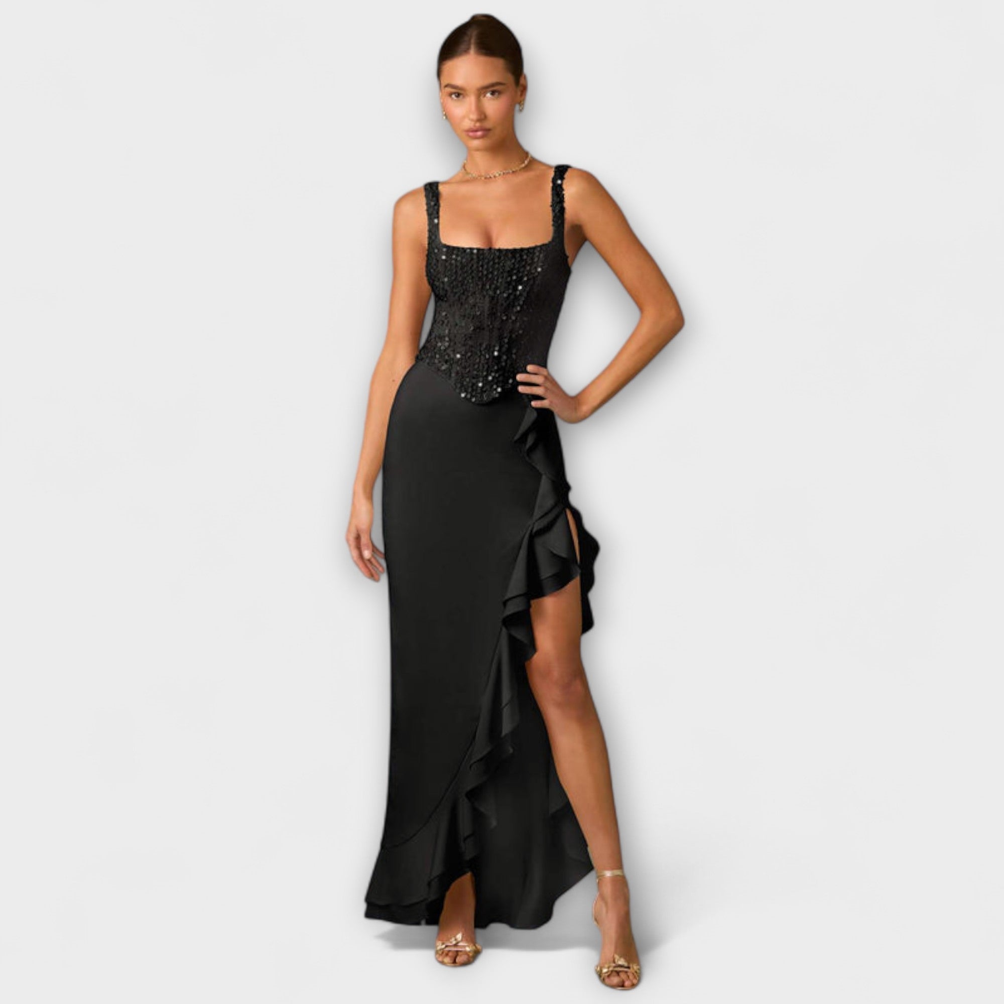 Natália – Satin Corset Ruffle Dress