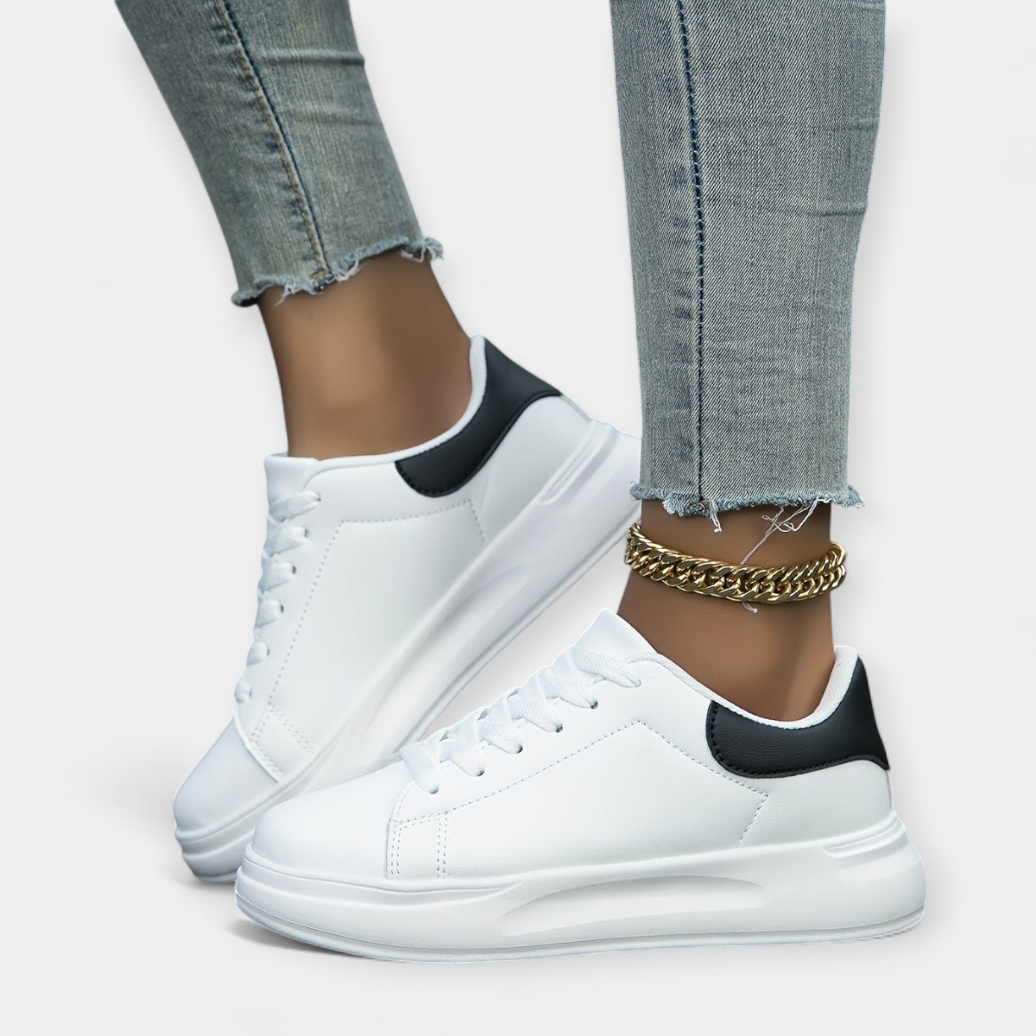 Sneakers albe din piele