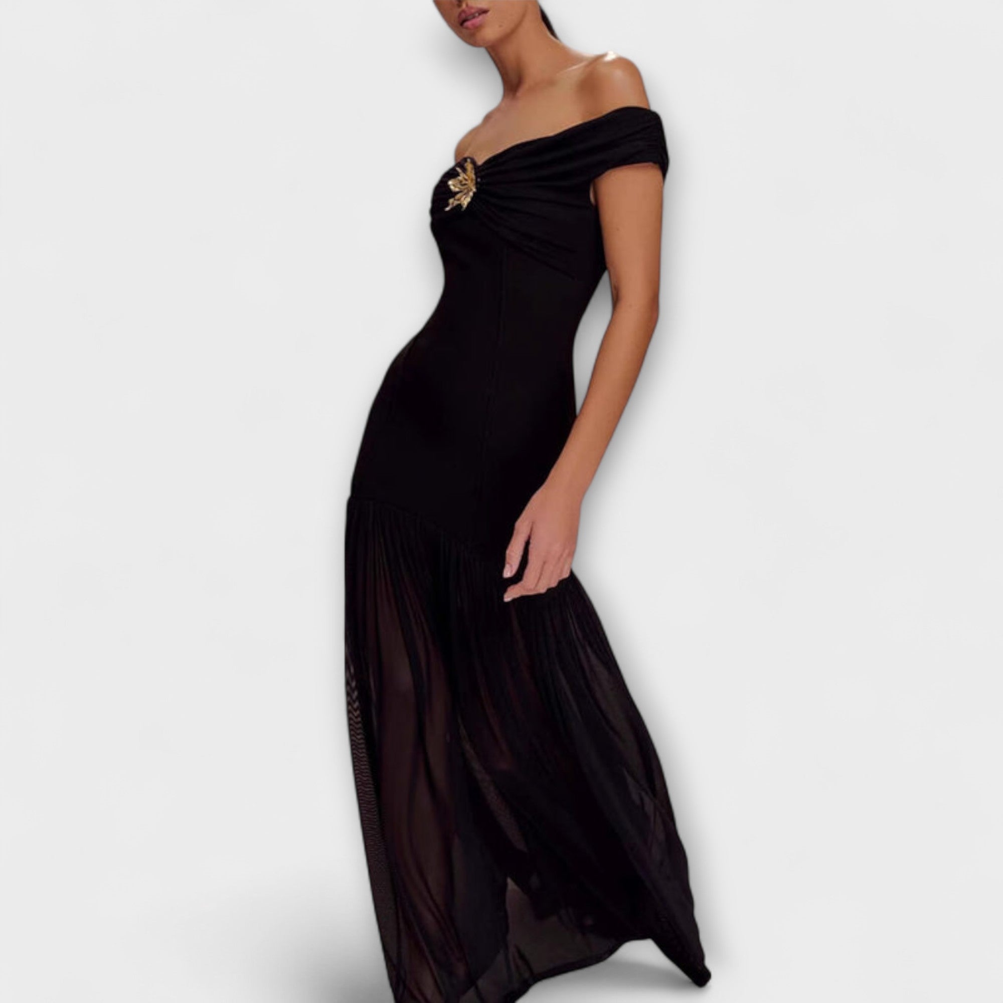 Maelie - Štýlové bezramienkové bodycon maxi šaty s kvetinovými ozdobami