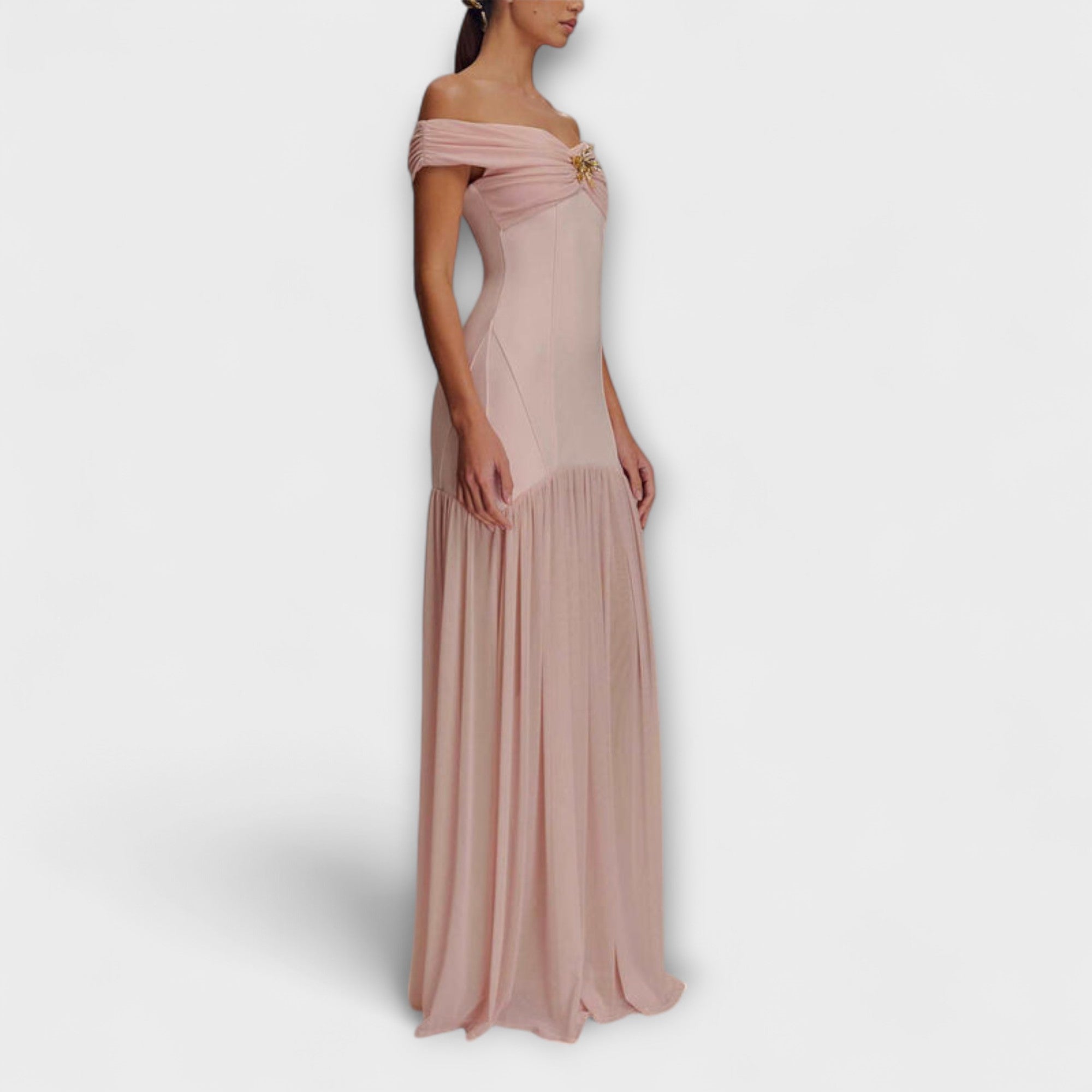 Maelie - Štýlové bezramienkové bodycon maxi šaty s kvetinovými ozdobami