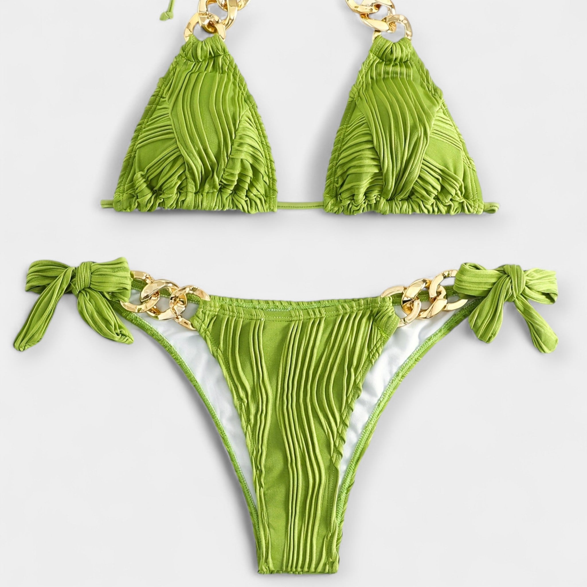 Bikini cu Dungi și Detalii Fronsate