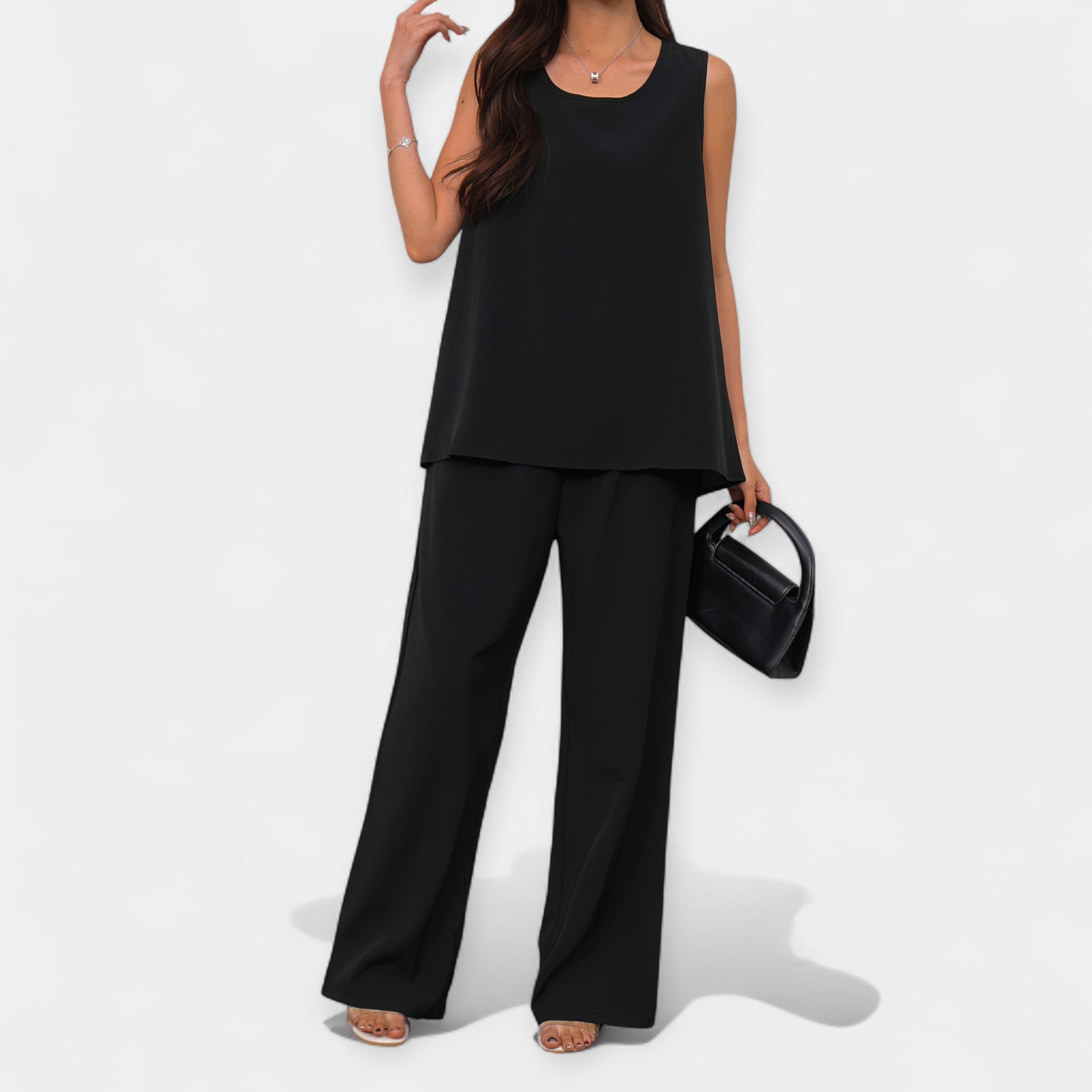 Set casual cu top fără mâneci și pantaloni largi