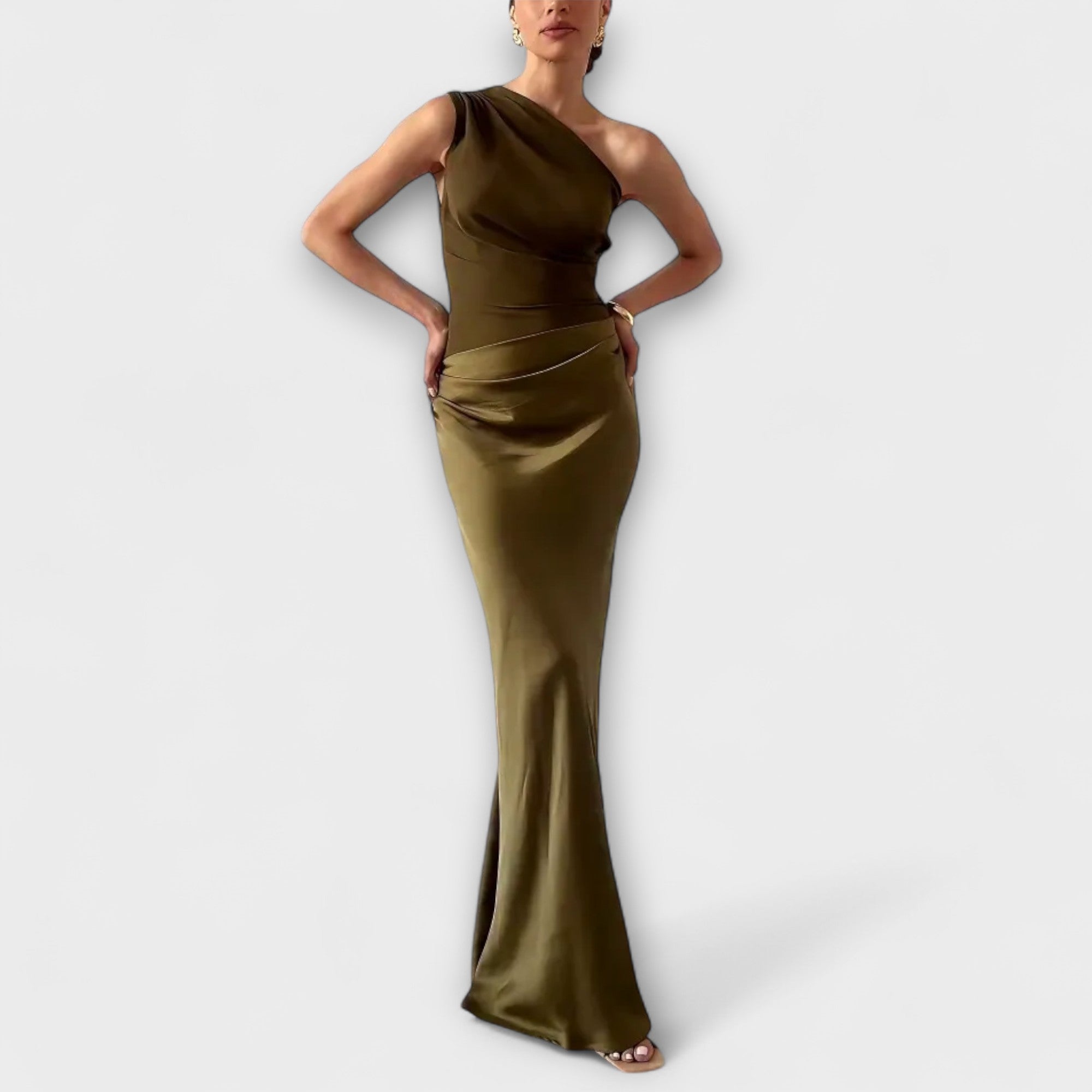 Rochie lungă elegantă, cu un umăr