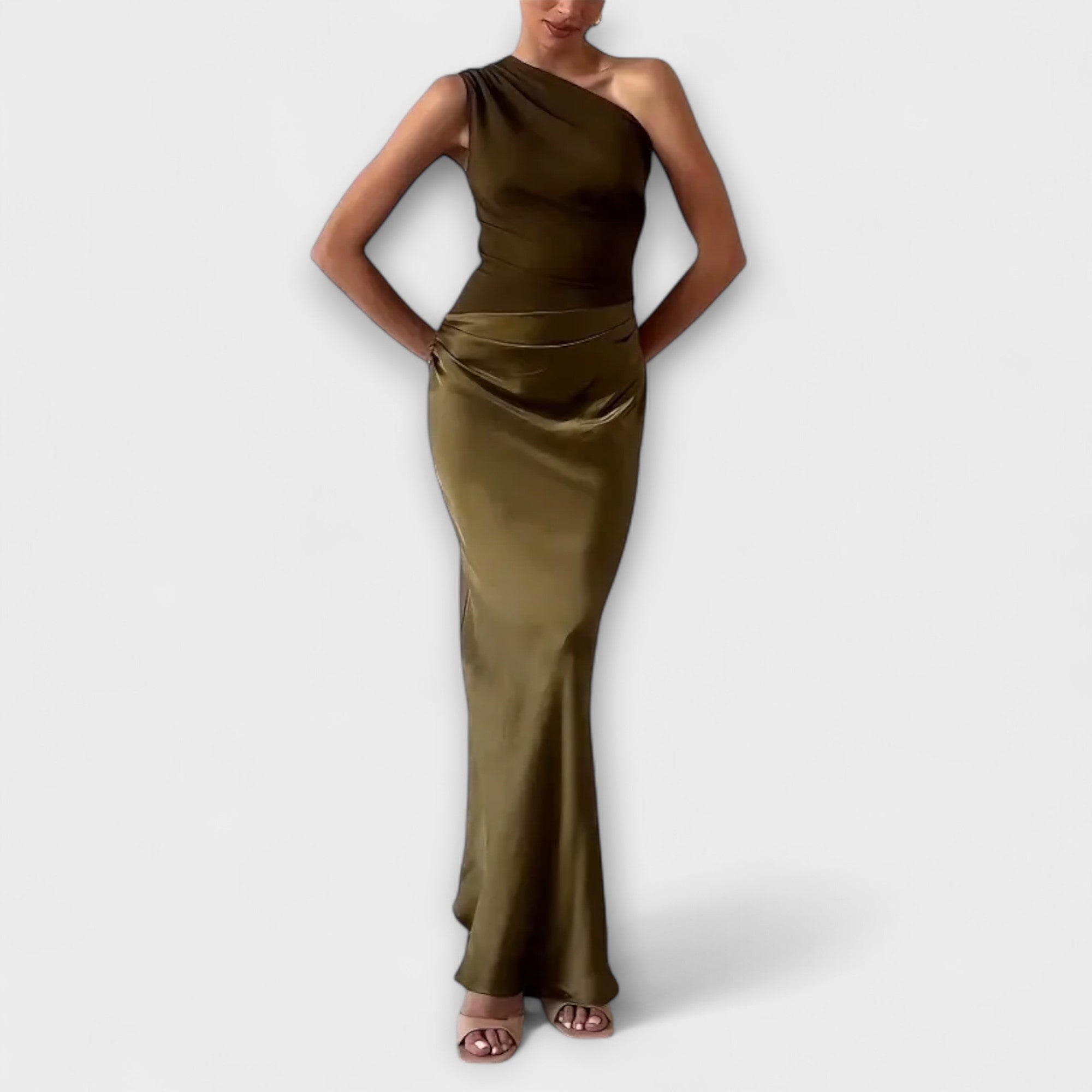Rochie lungă elegantă, cu un umăr