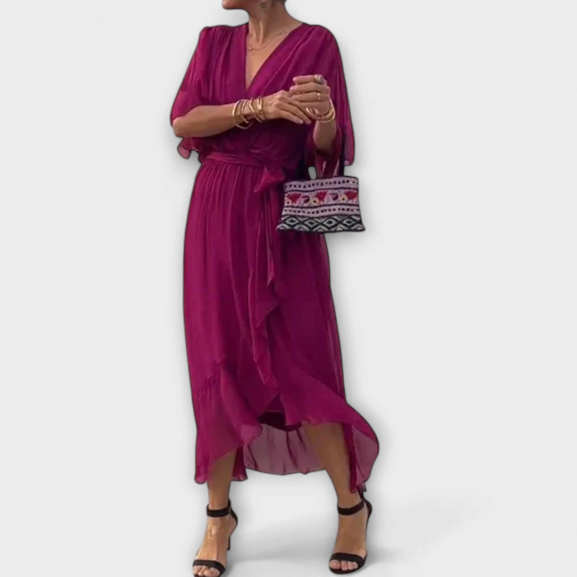 Chiffon Dress with V-Neck
