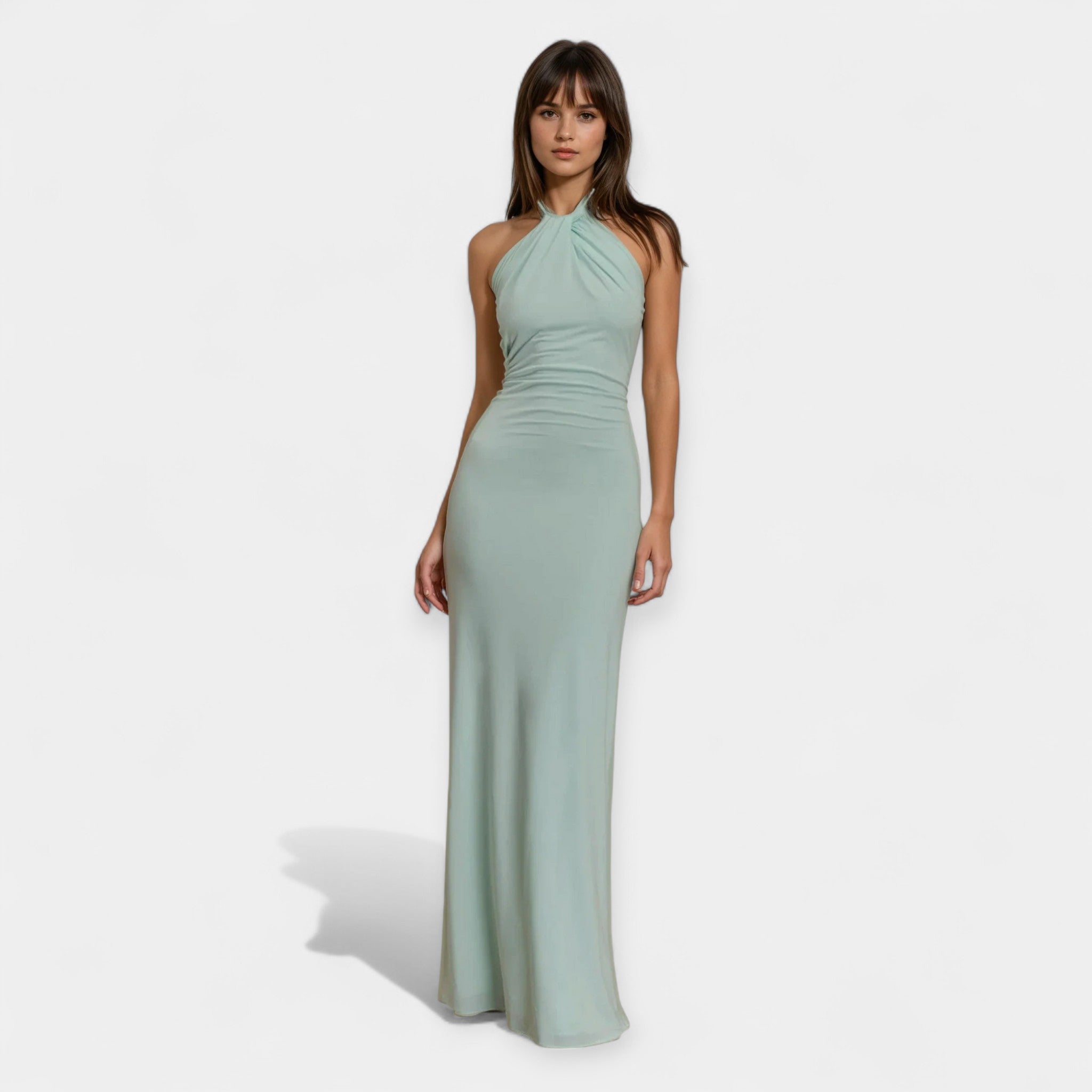 Rochie maxi elegantă cu prindere la gât