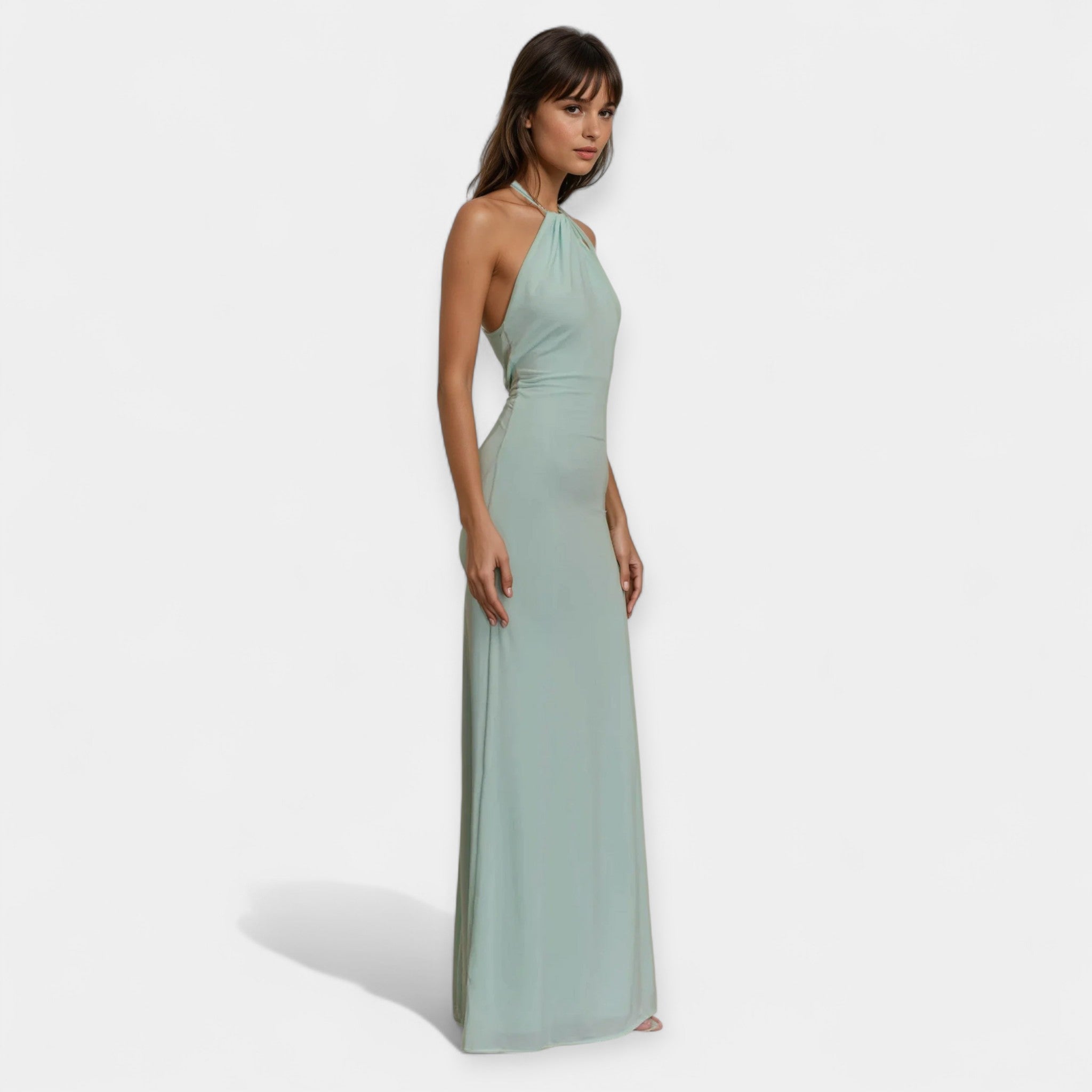 Rochie maxi elegantă cu prindere la gât