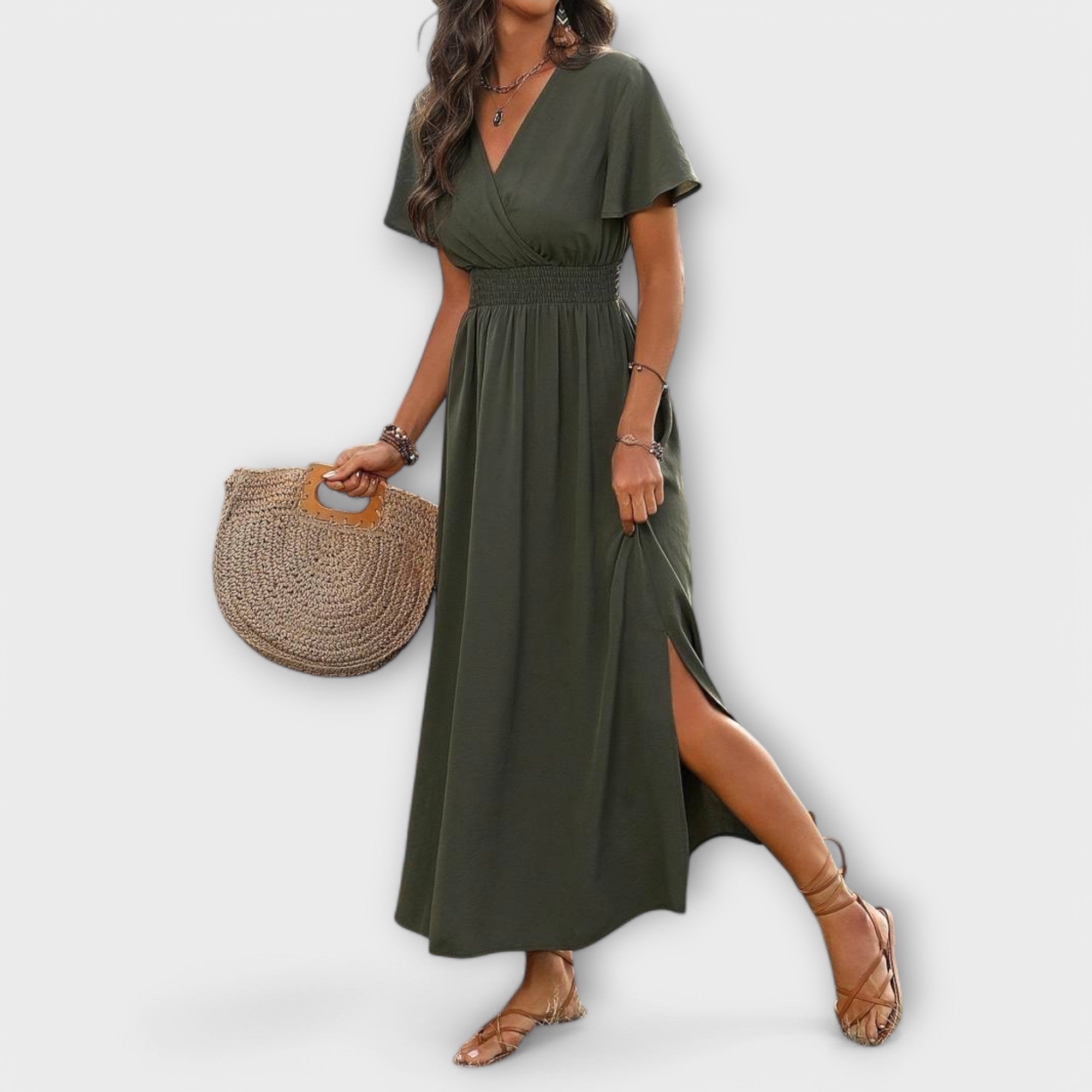 Heather - Elegantné Boho šaty s V-výstrihom a dlhými rukávmi