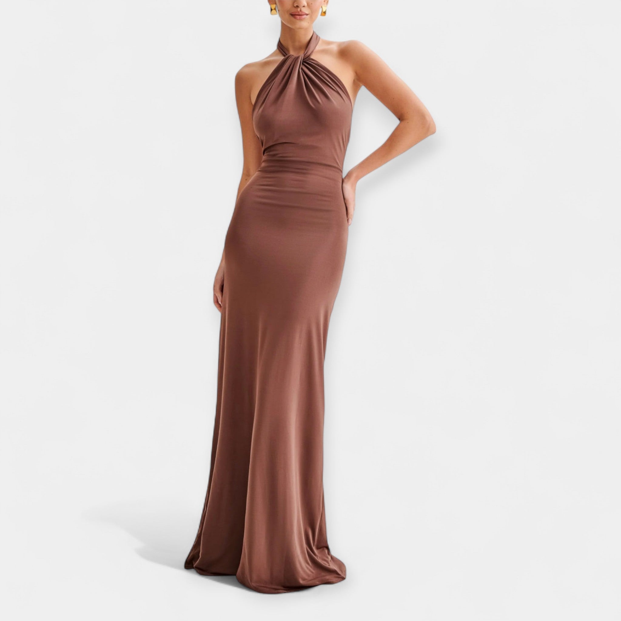 Rochie maxi elegantă cu prindere la gât