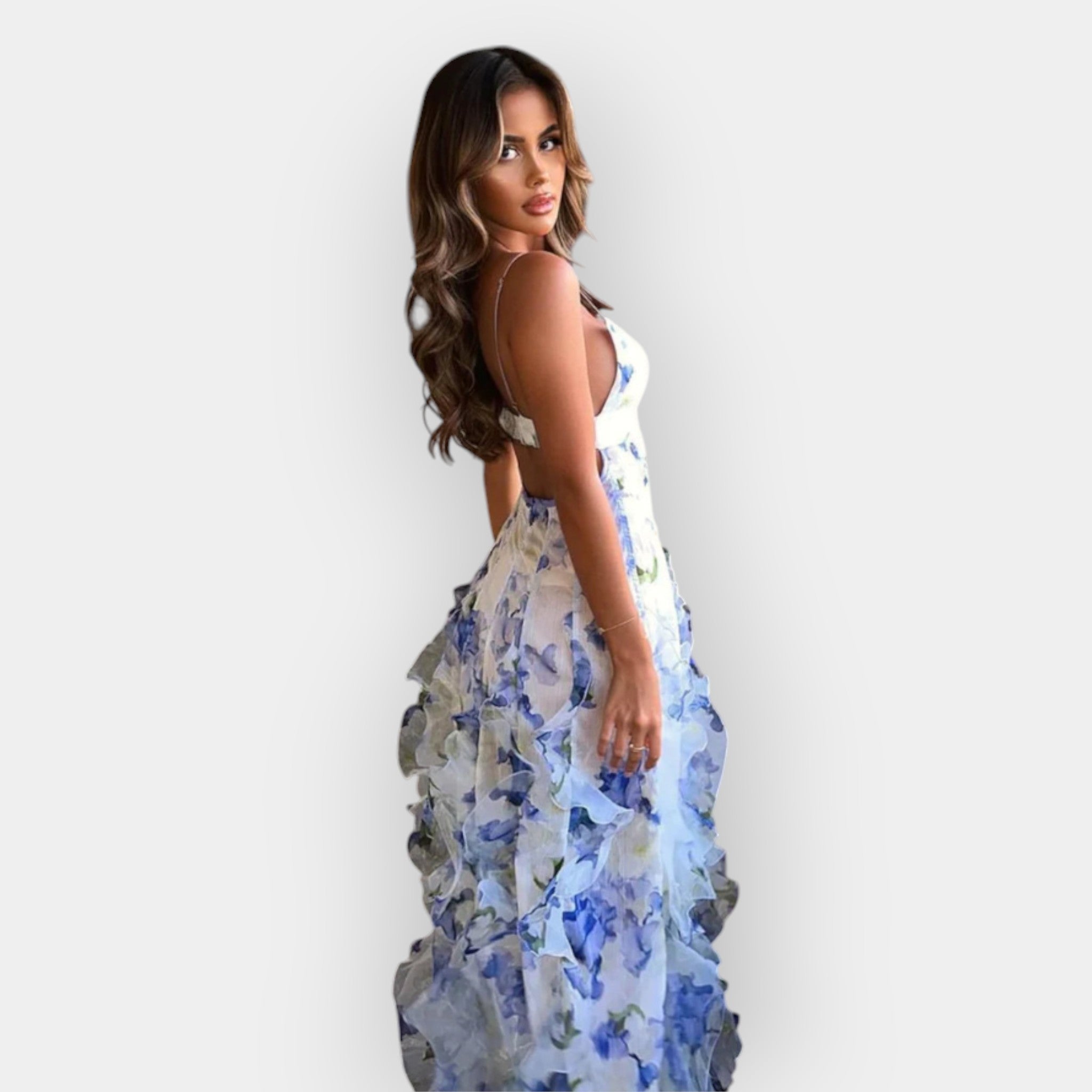 Rochie maxi vaporoasă cu volane