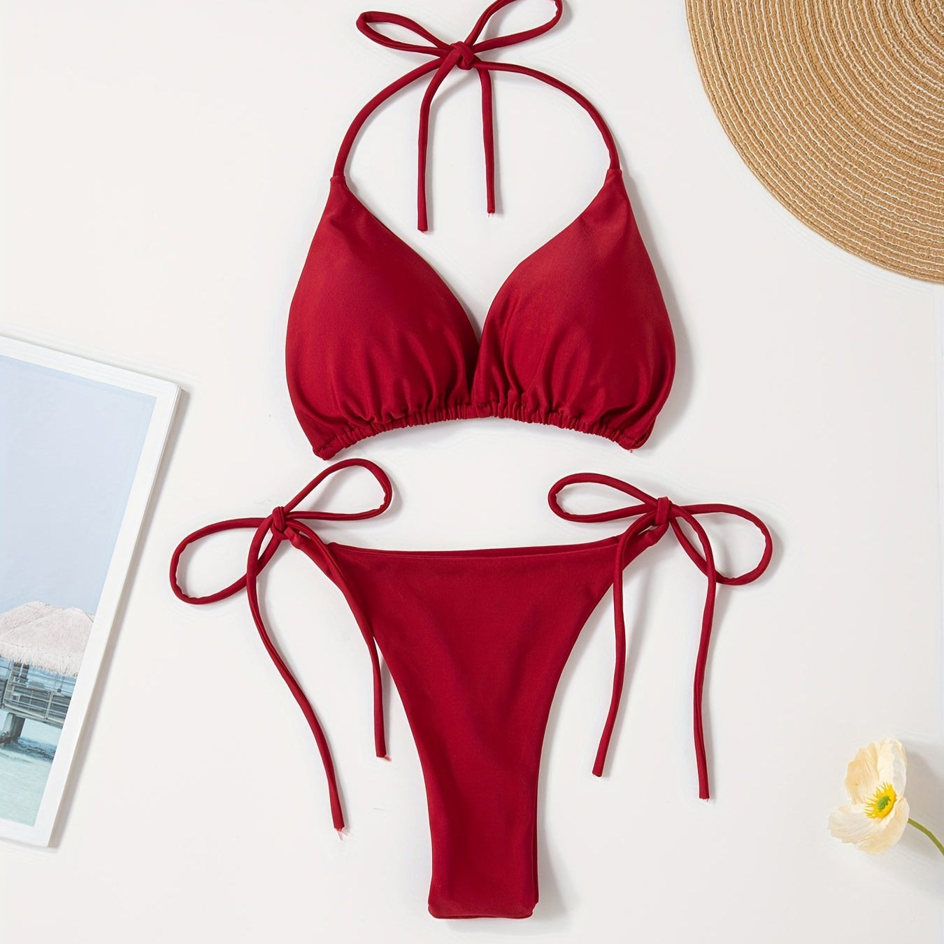 Bikini halter cu slip în formă de V