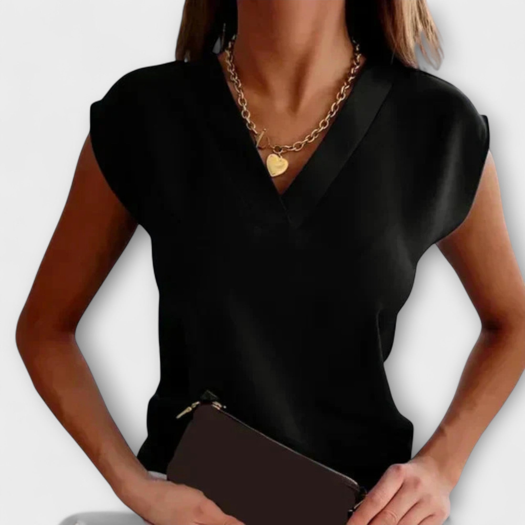Women’s Summer T-Shirt with V-Neck and Loose Sleeves