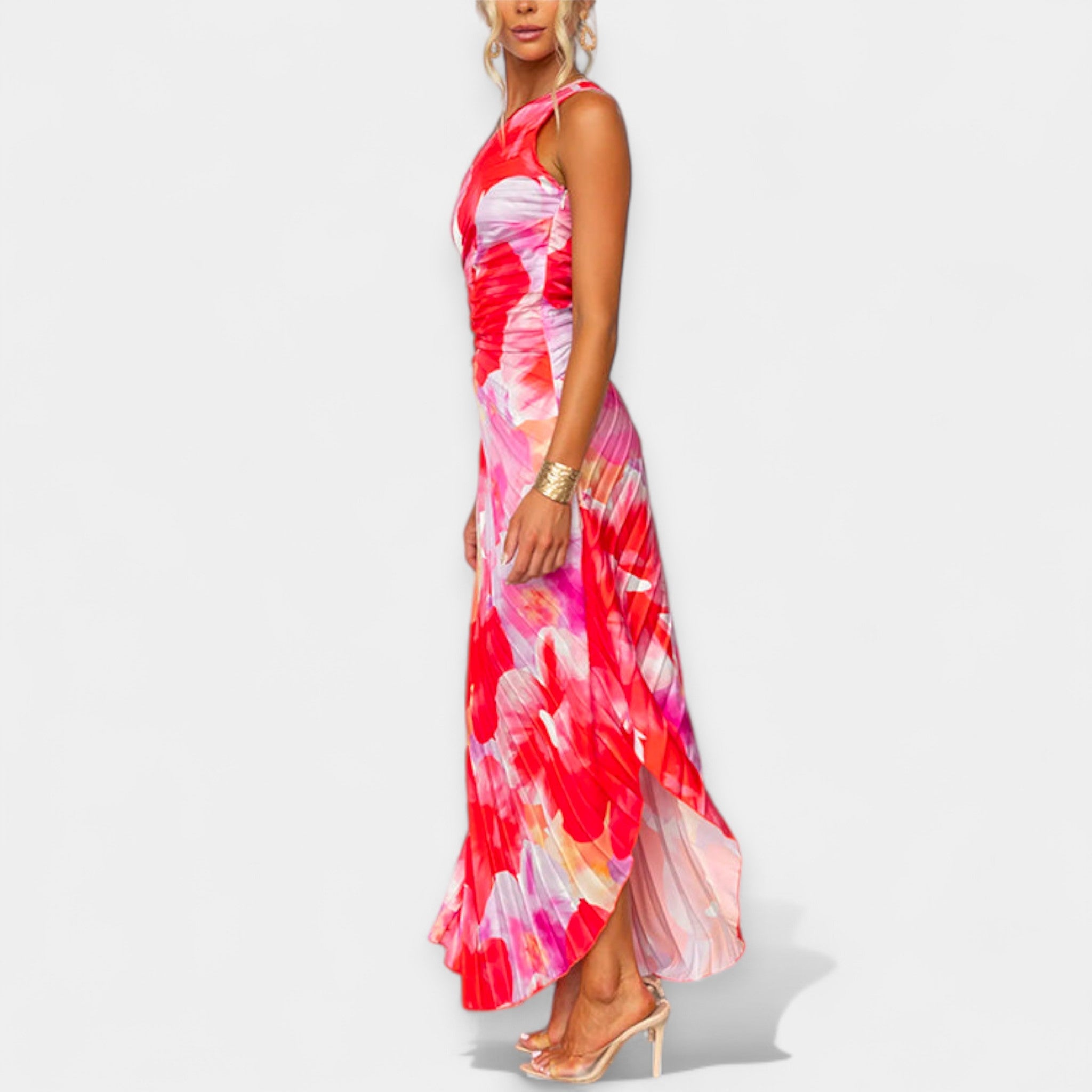 Kristína – Asymmetrical Summer Dress in Red-Pink
