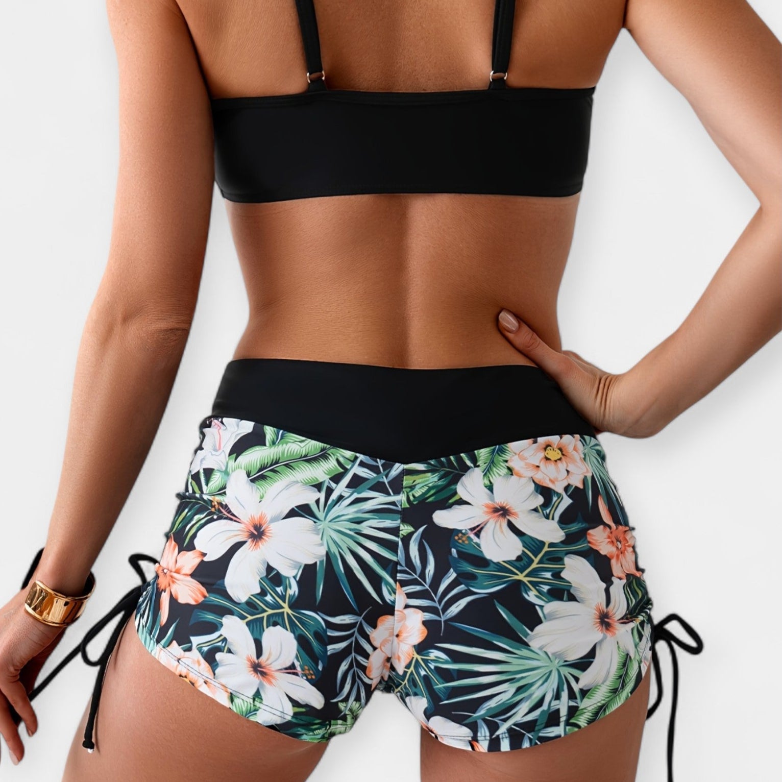 Set Bikini cu Talie Înaltă și Imprimeu Tropical