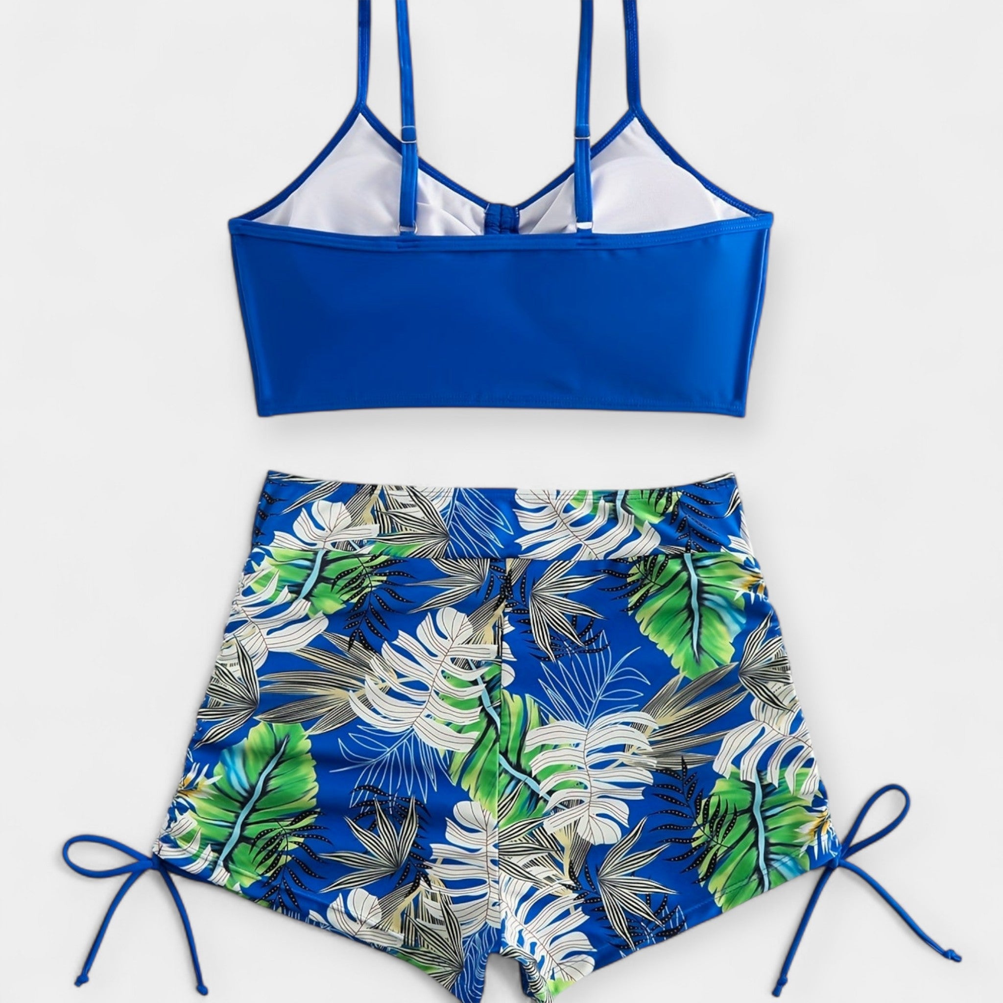 Bikini tropical cu talie înaltă și bretele