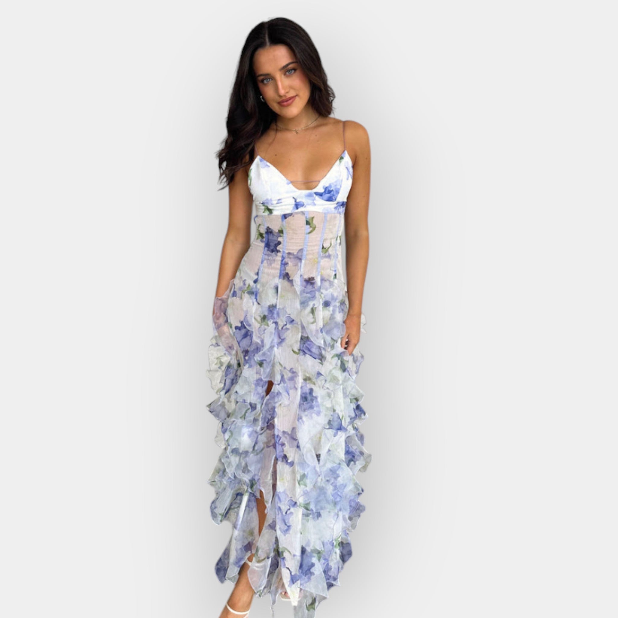 Rochie maxi vaporoasă cu volane