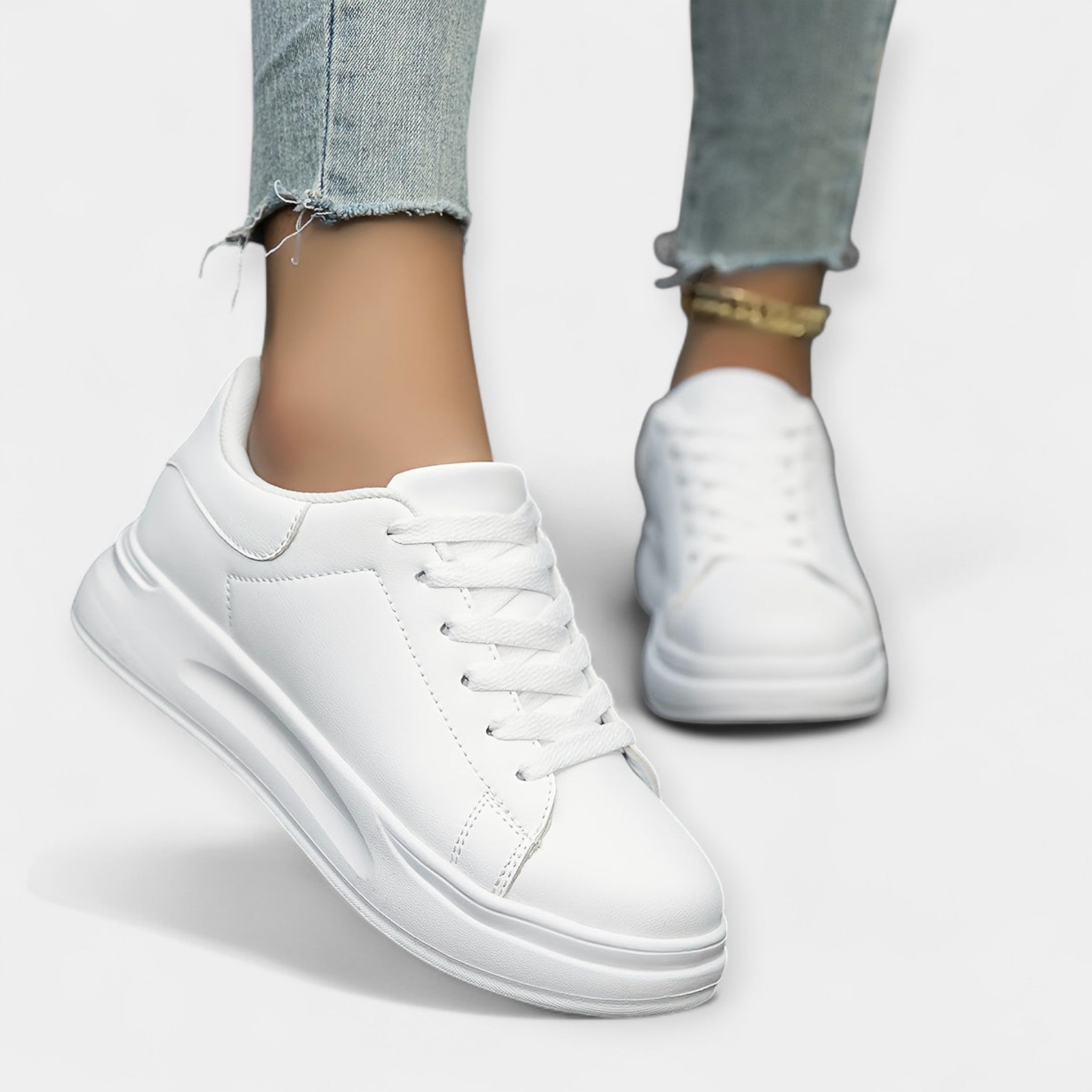Sneakers albe din piele