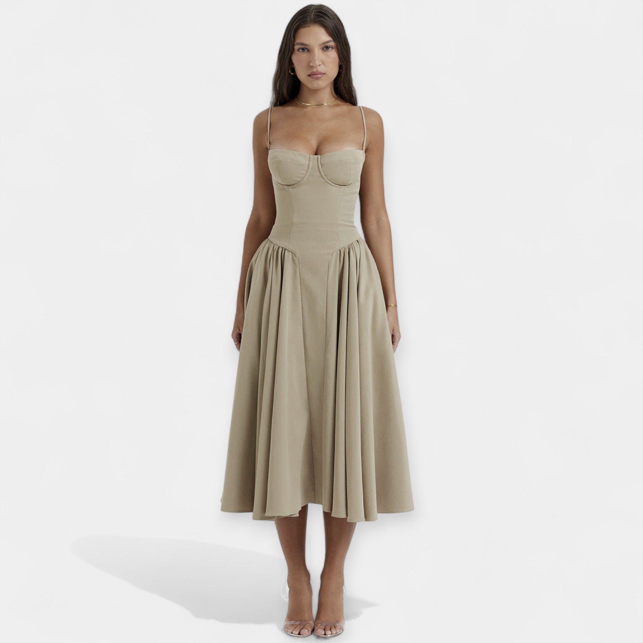 Rochie midi cu bretele, retro și feminină