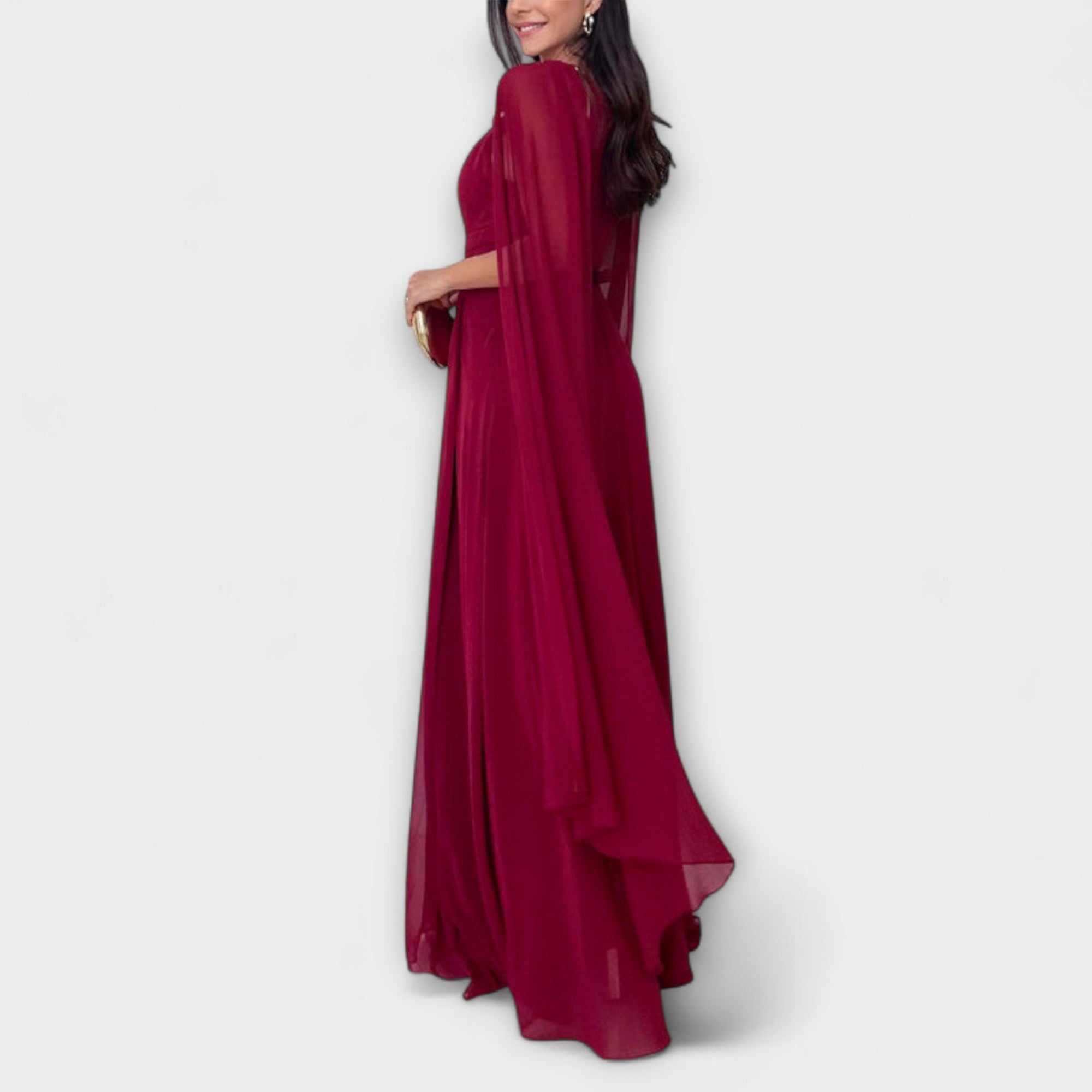 Mabel - Elegantné Maxikabát s rukávmi typu Cape a vysokým rozparkom