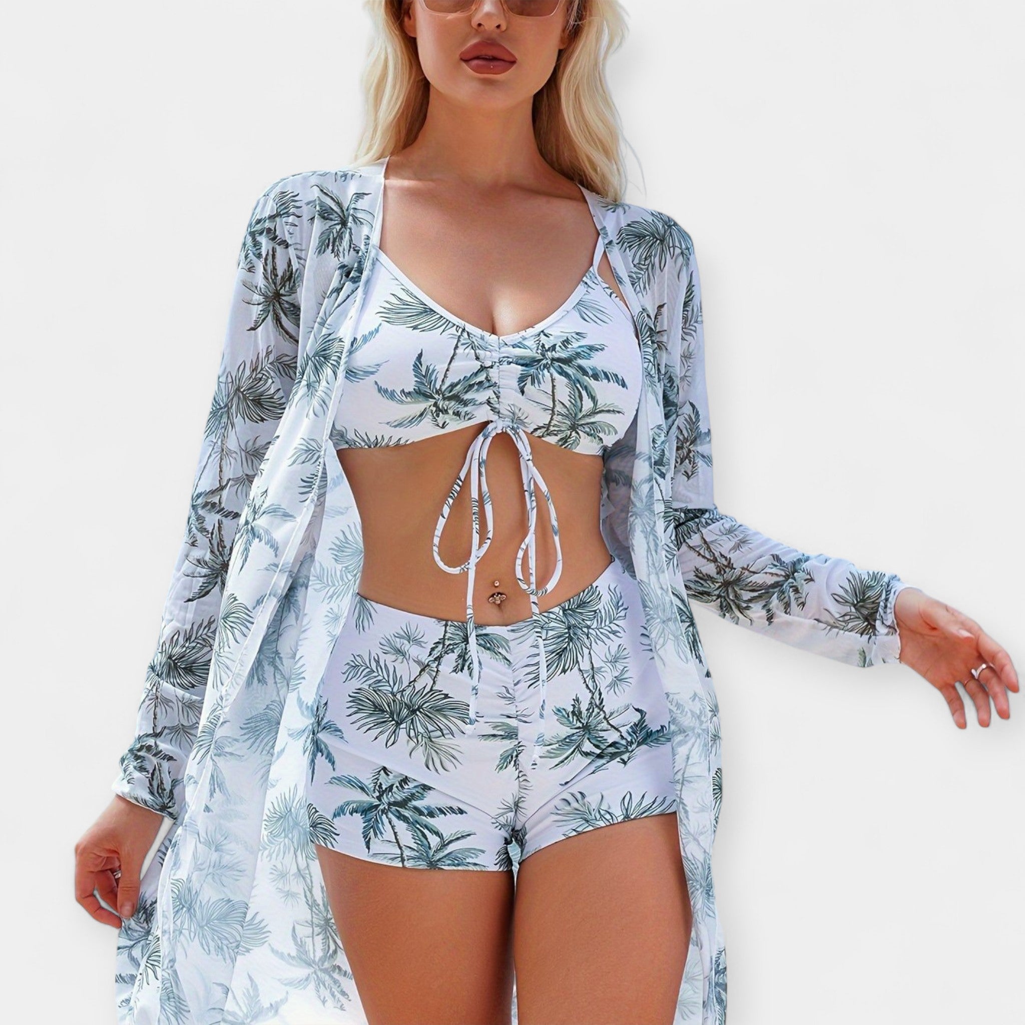 Set bikini cu talie înaltă și rochie de plajă