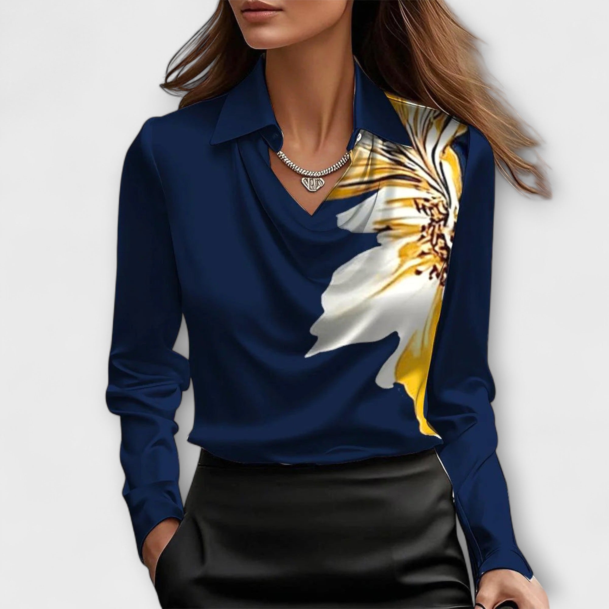 Shiny Top with Pleated Collar