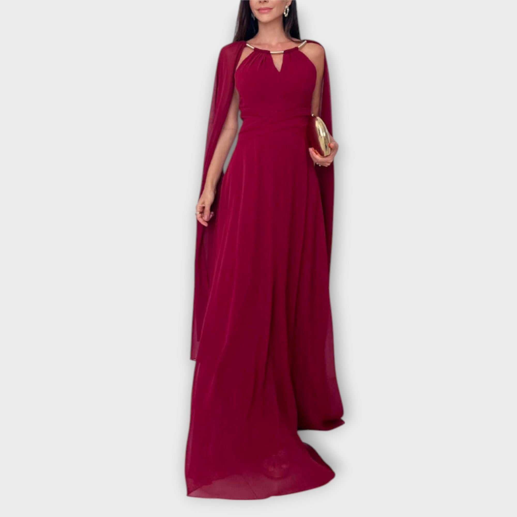 Mabel - Elegantné Maxikabát s rukávmi typu Cape a vysokým rozparkom