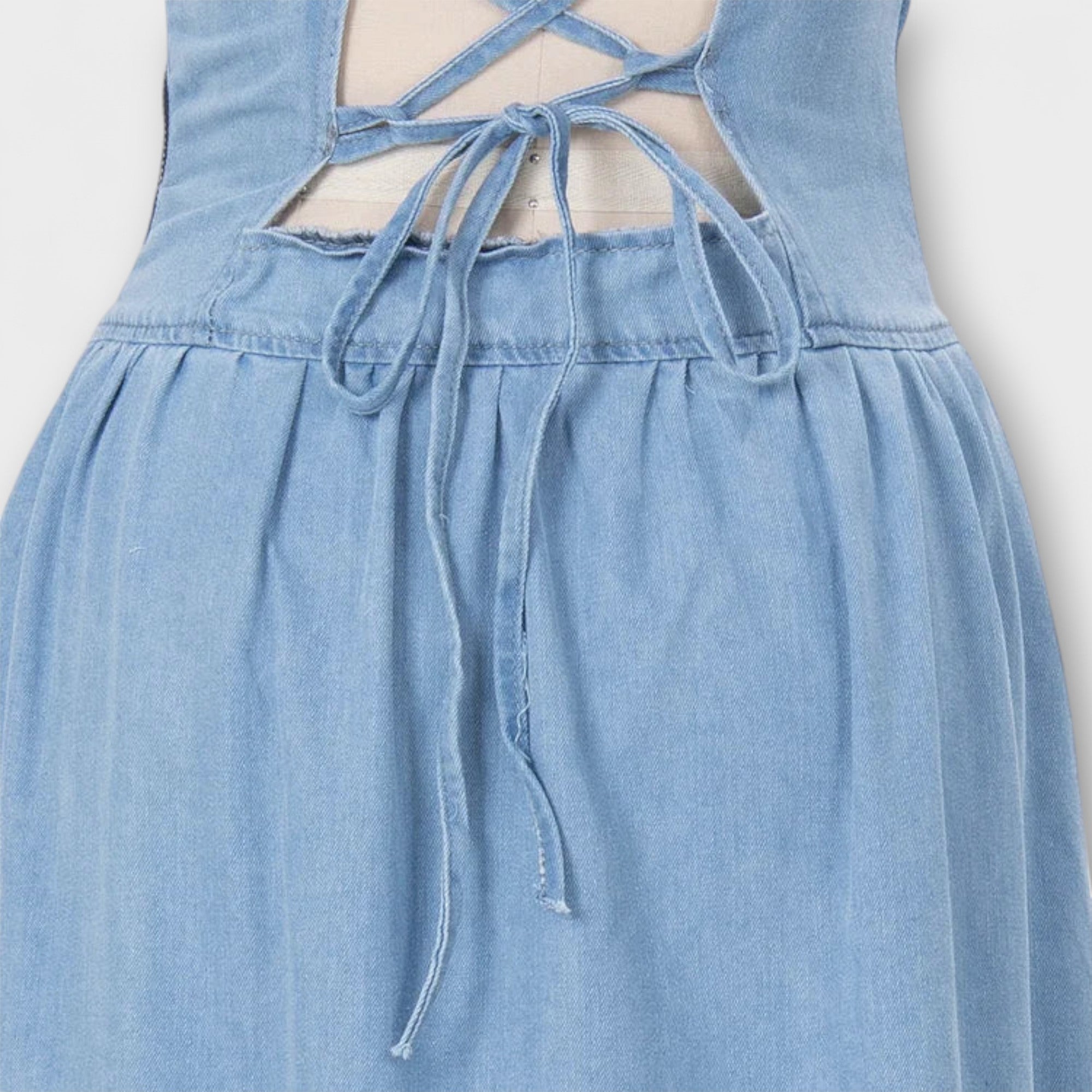 Lux - Denim Modré Trägerless Šaty