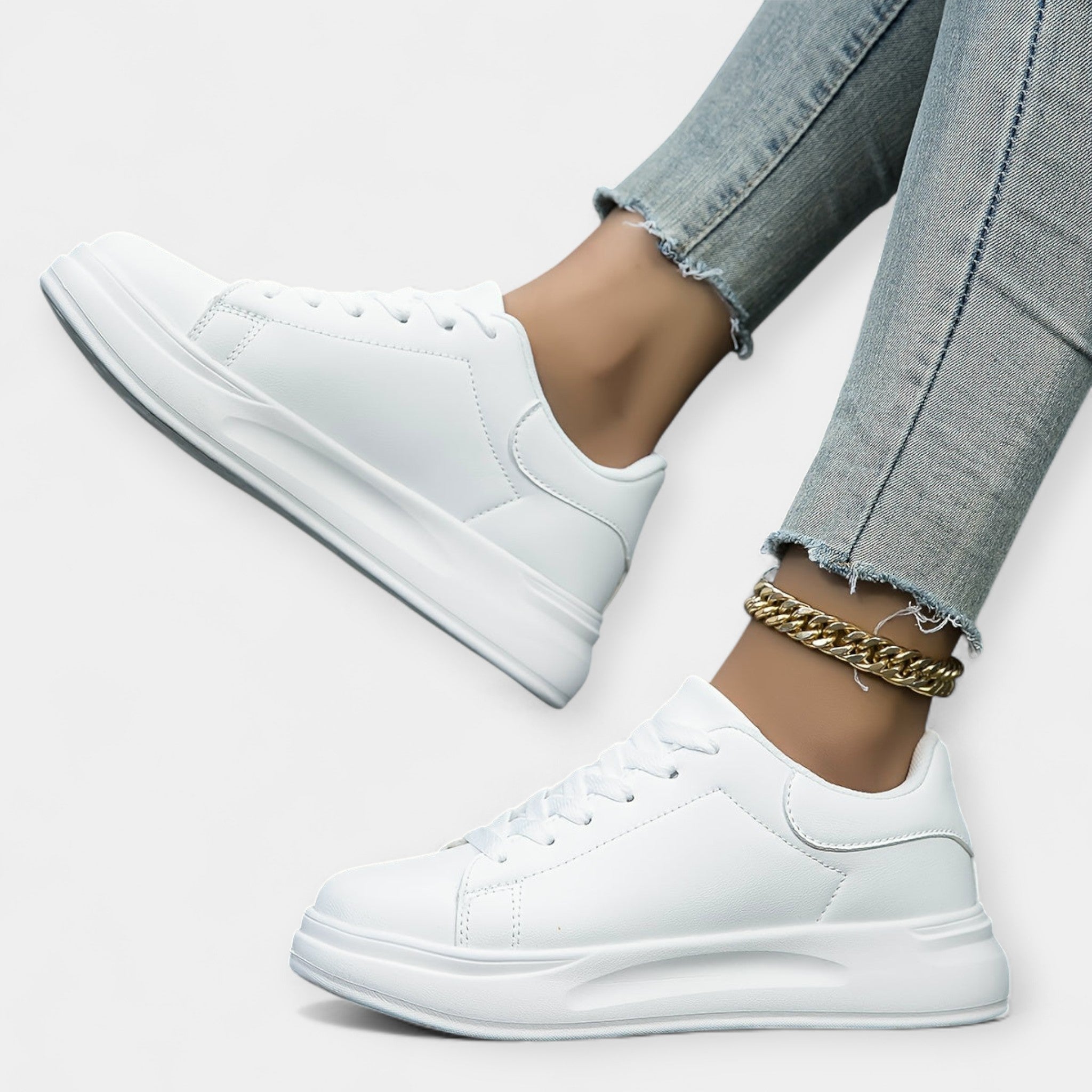 Sneakers albe din piele