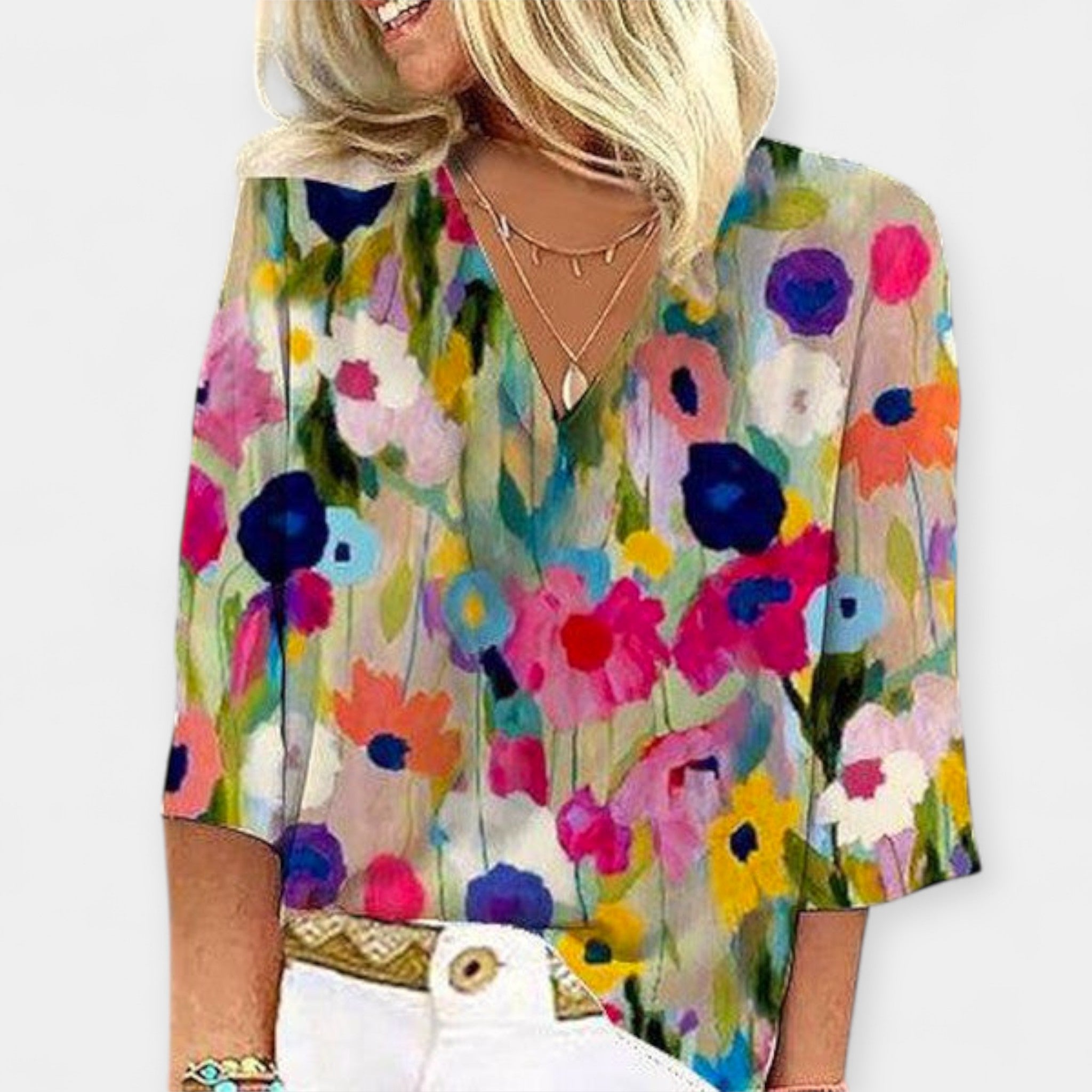 Bluză cu decolteu rotund – model floral