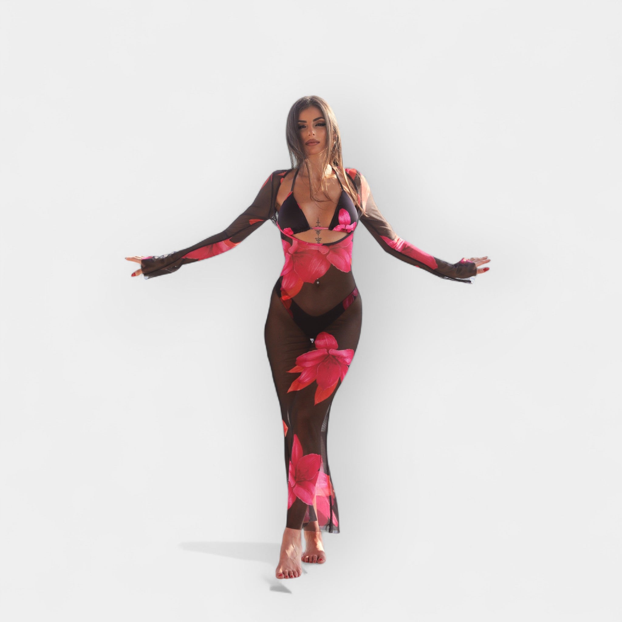 Set de plajă – costum 2 piese cu rochie vaporoasă