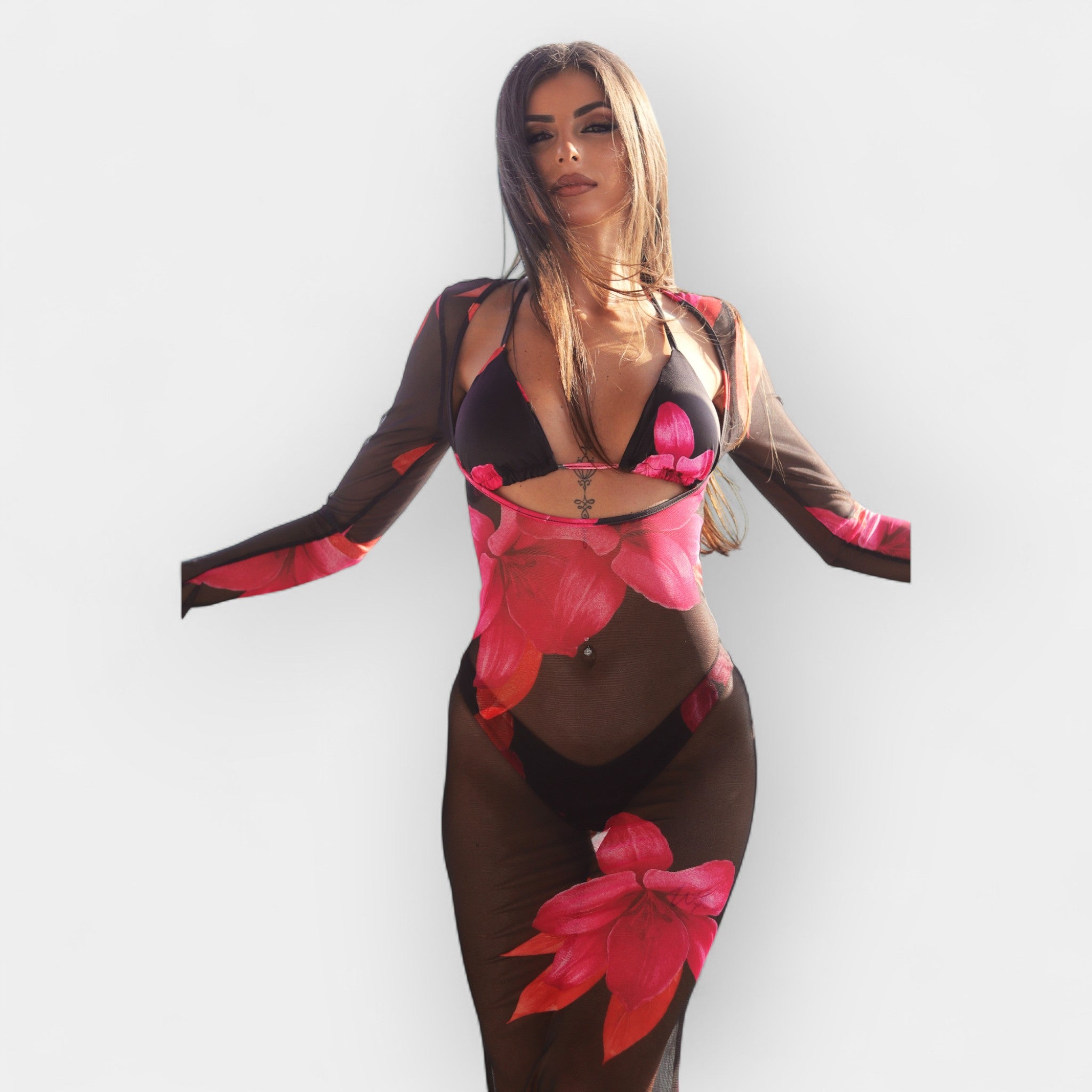 Set de plajă – costum 2 piese cu rochie vaporoasă
