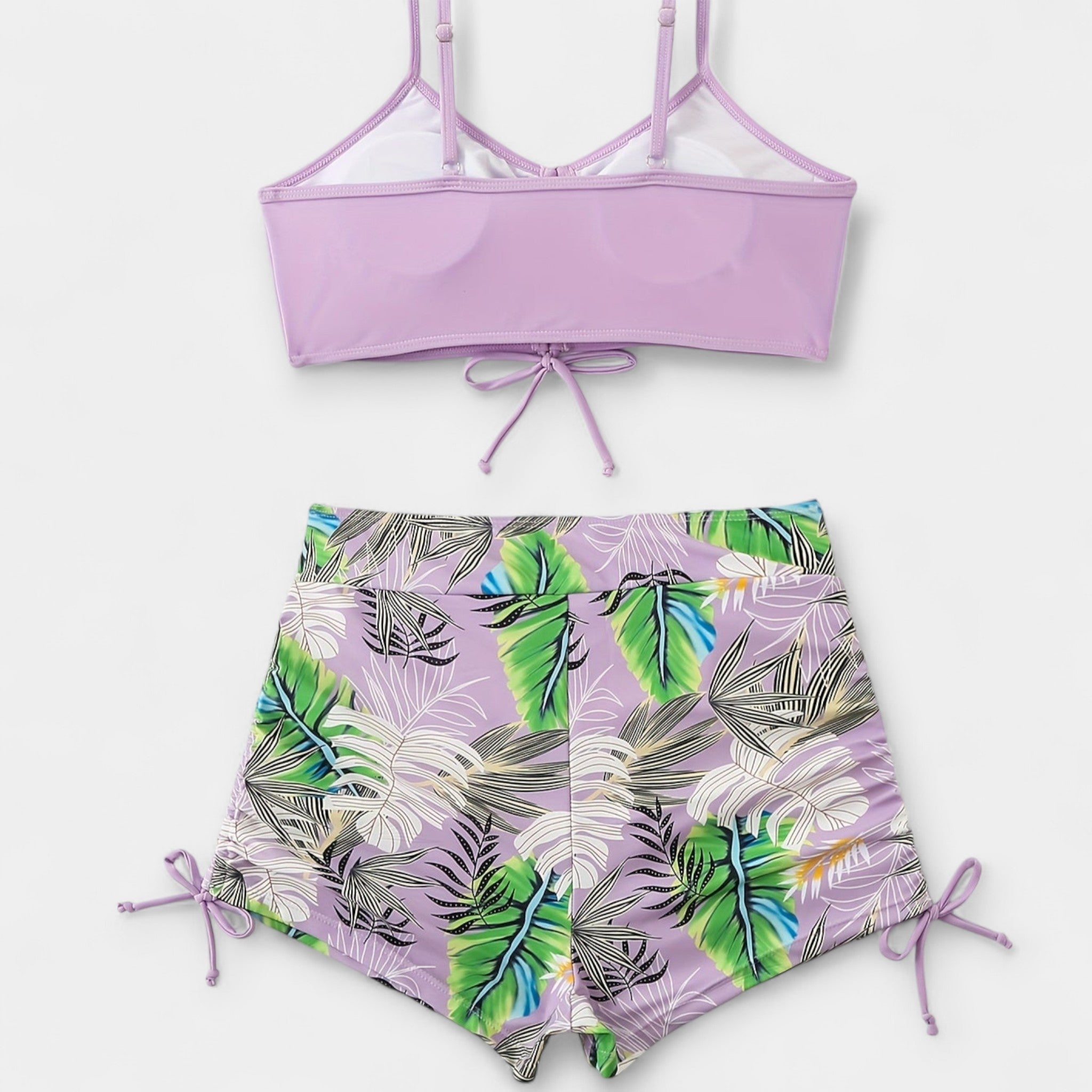 Bikini tropical cu talie înaltă și bretele