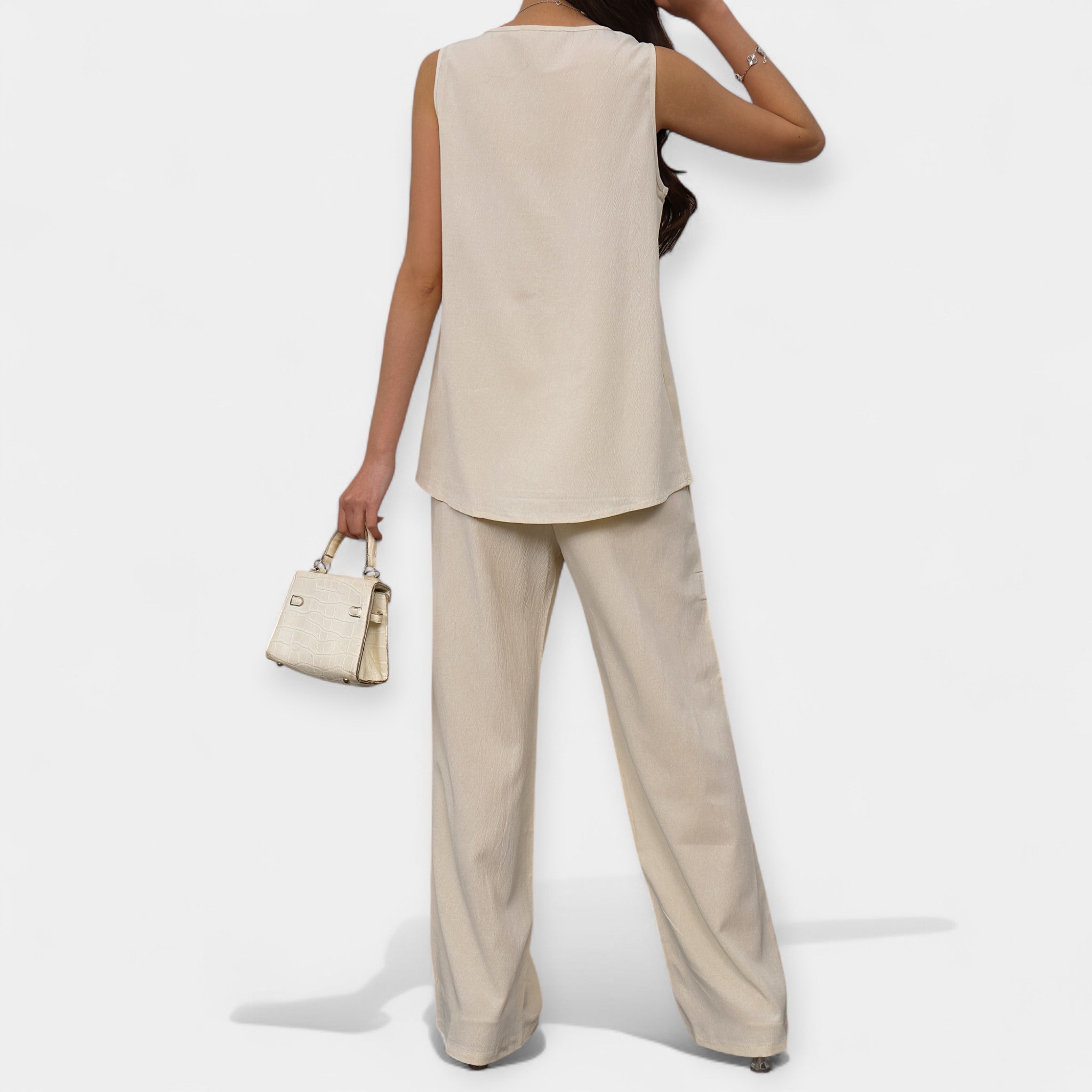 Set casual cu top fără mâneci și pantaloni largi
