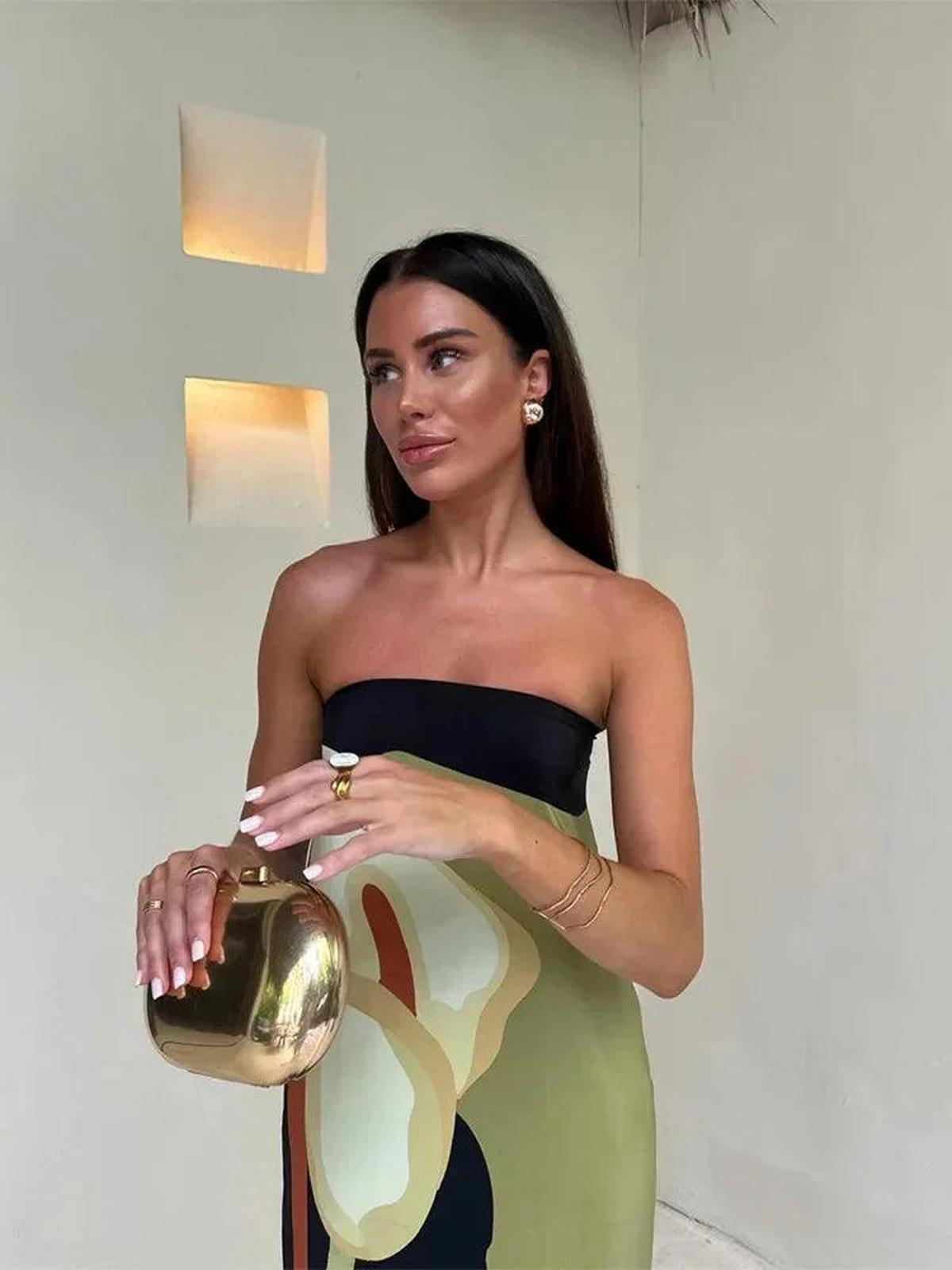 Abstract Print Strapless Maxi Dress