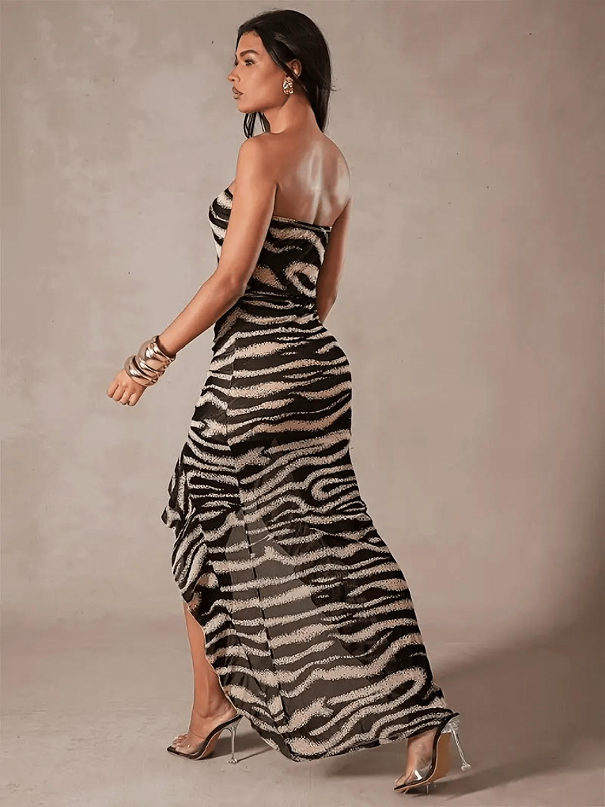 Asymmetrical Strapless Dress with Ruched Side