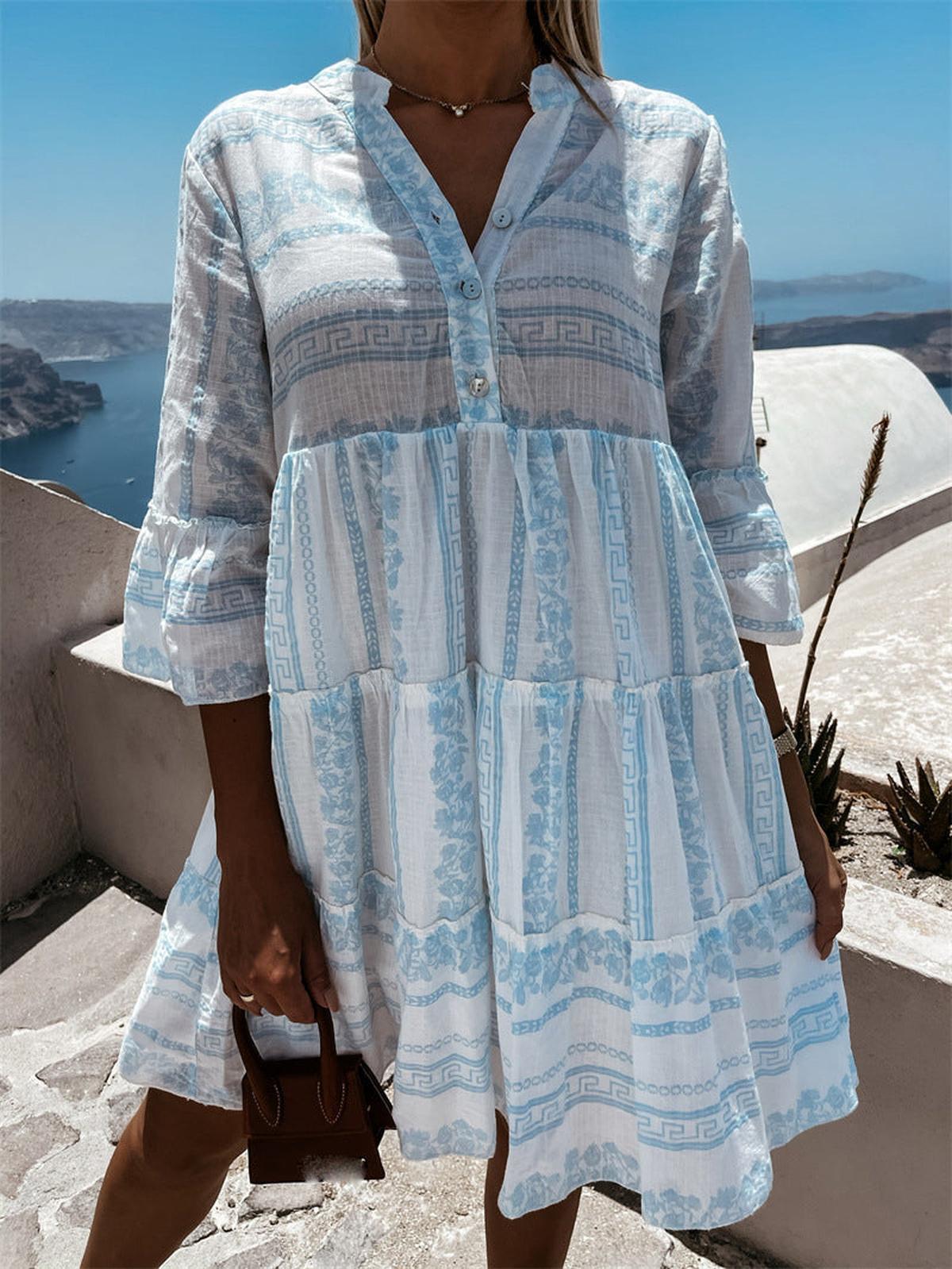 Boho Summer MIdi Dress With Flared Sleeves