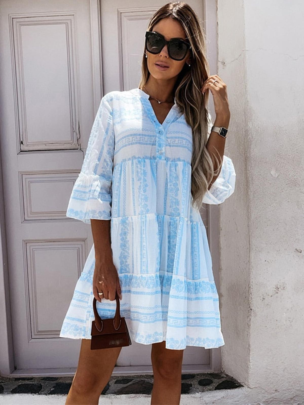 Boho Summer MIdi Dress With Flared Sleeves