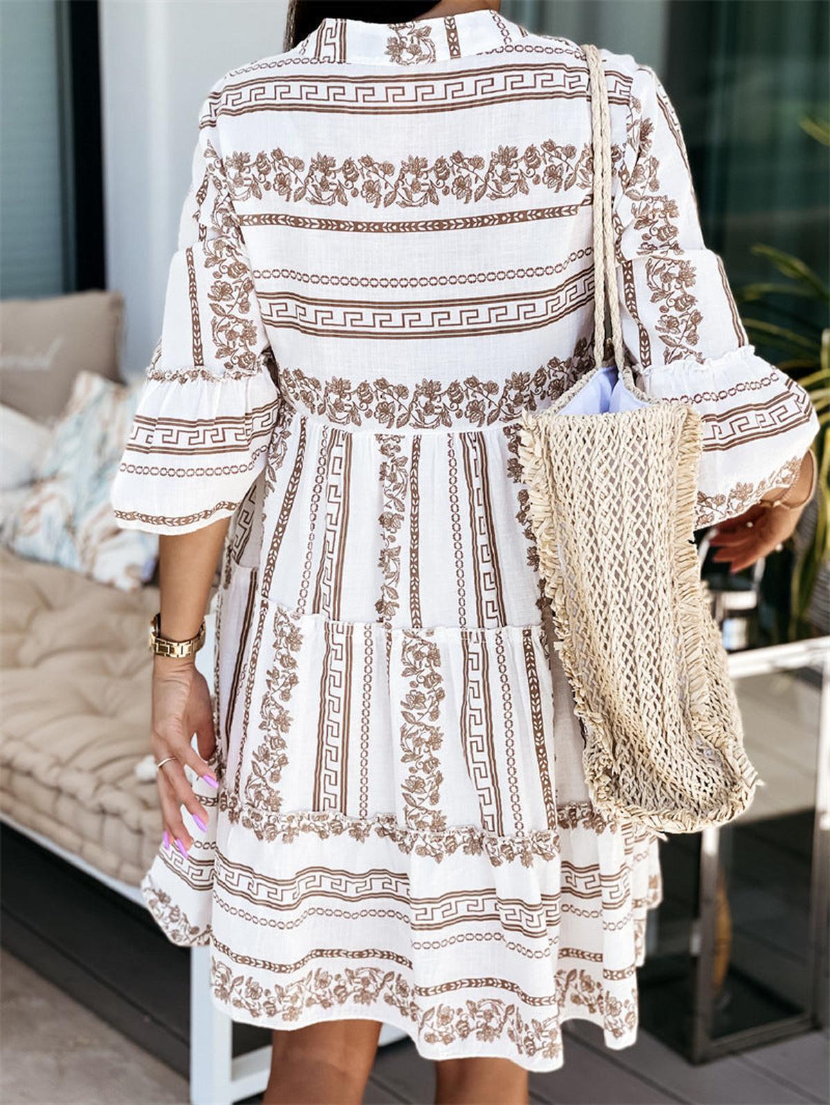 Boho Summer MIdi Dress With Flared Sleeves