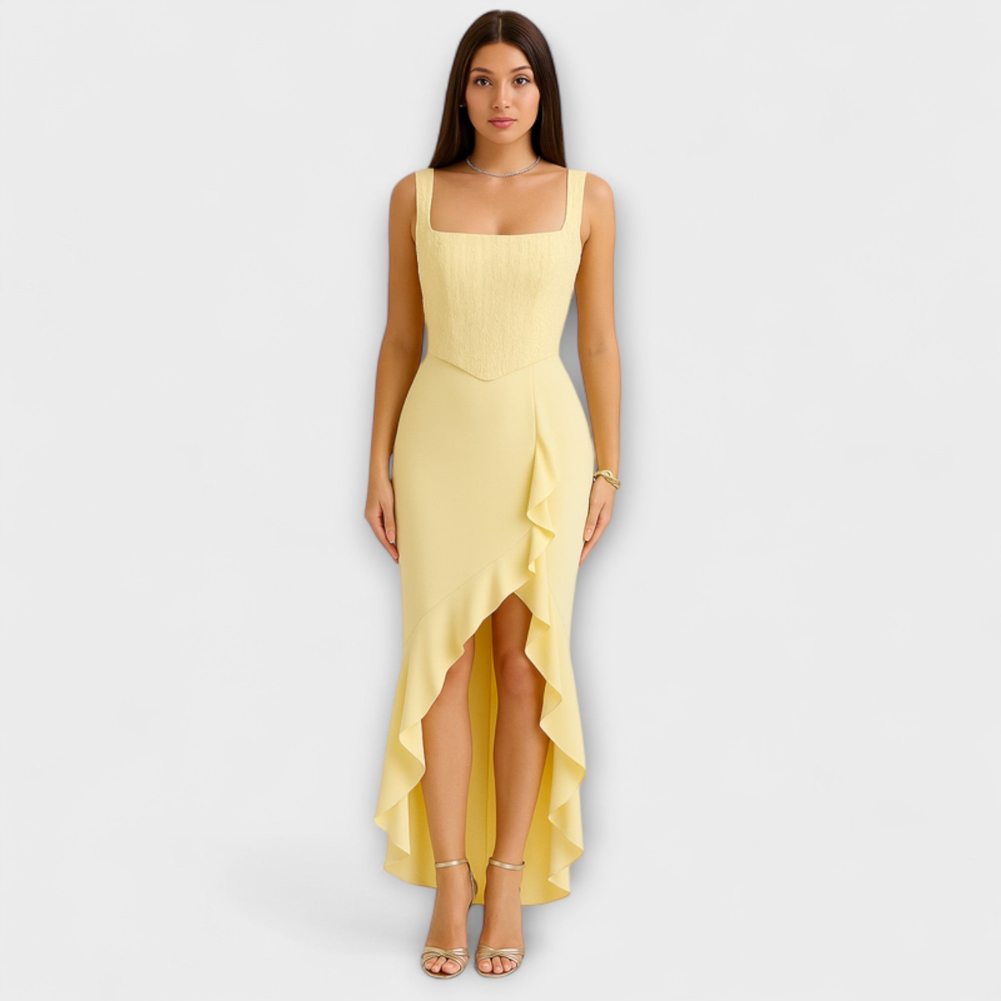 Natália – Satin Corset Ruffle Dress