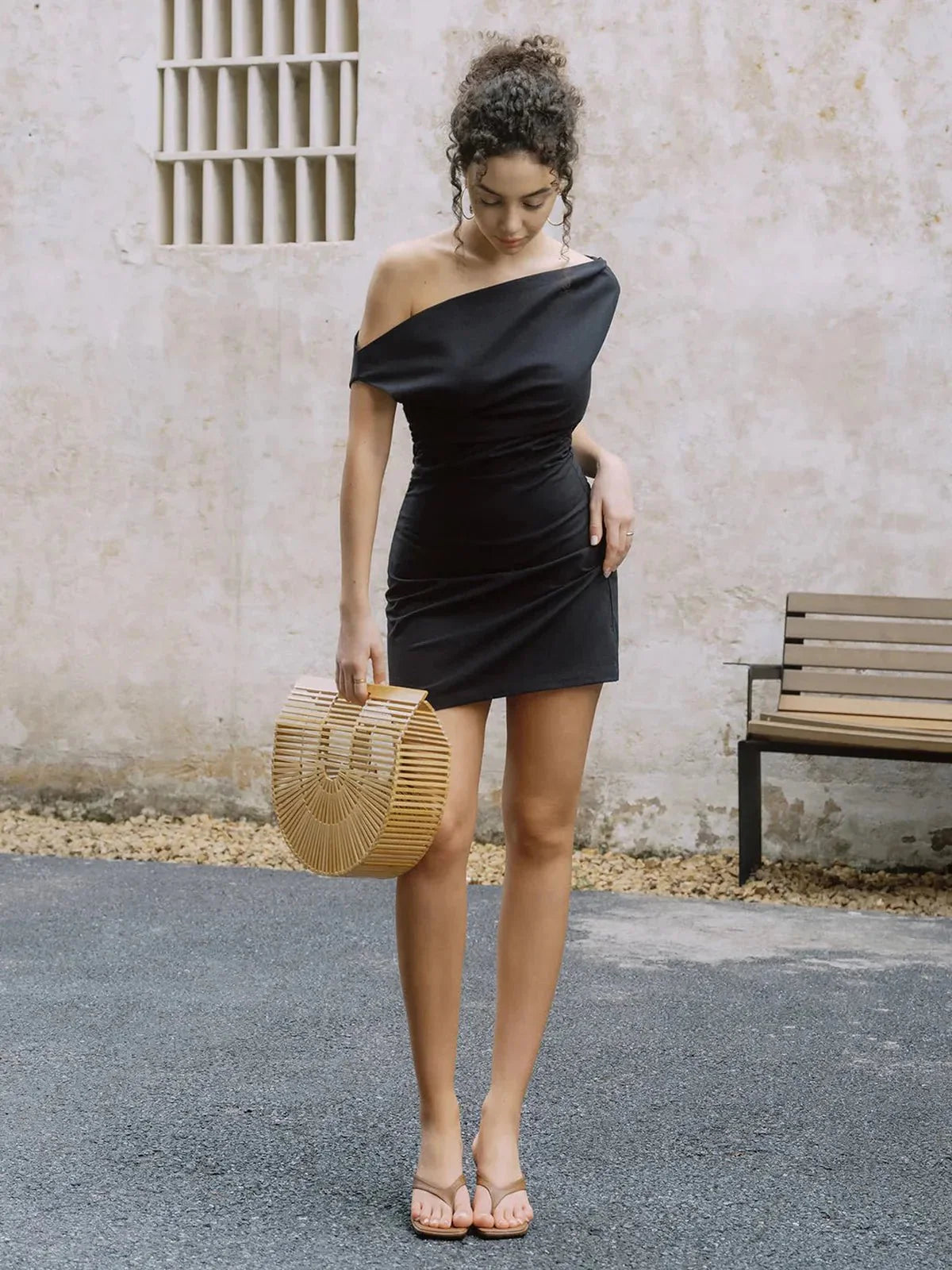 Cotton & Linen Asymmetrical One Shoulder Mini Dress