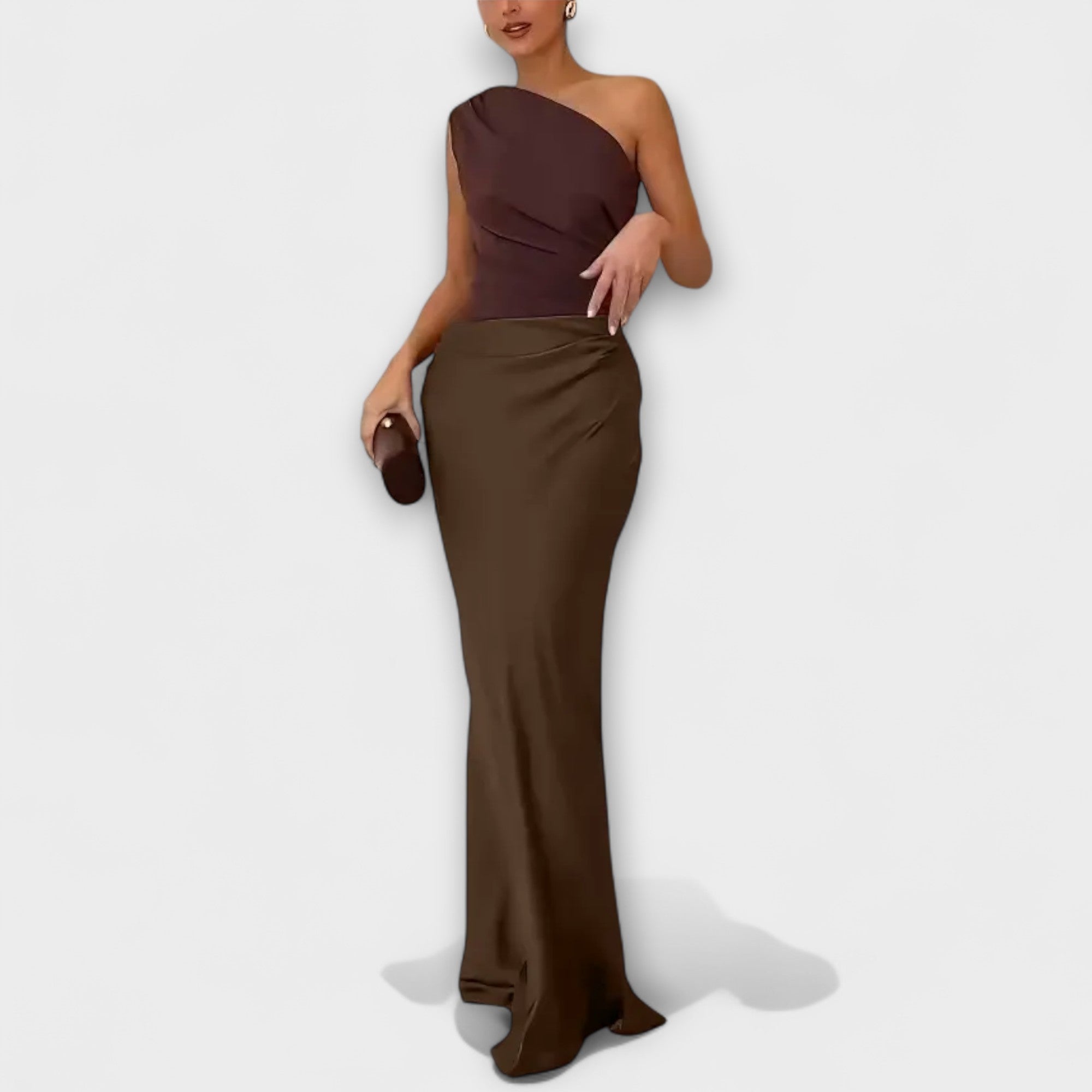 Rochie lungă elegantă, cu un umăr