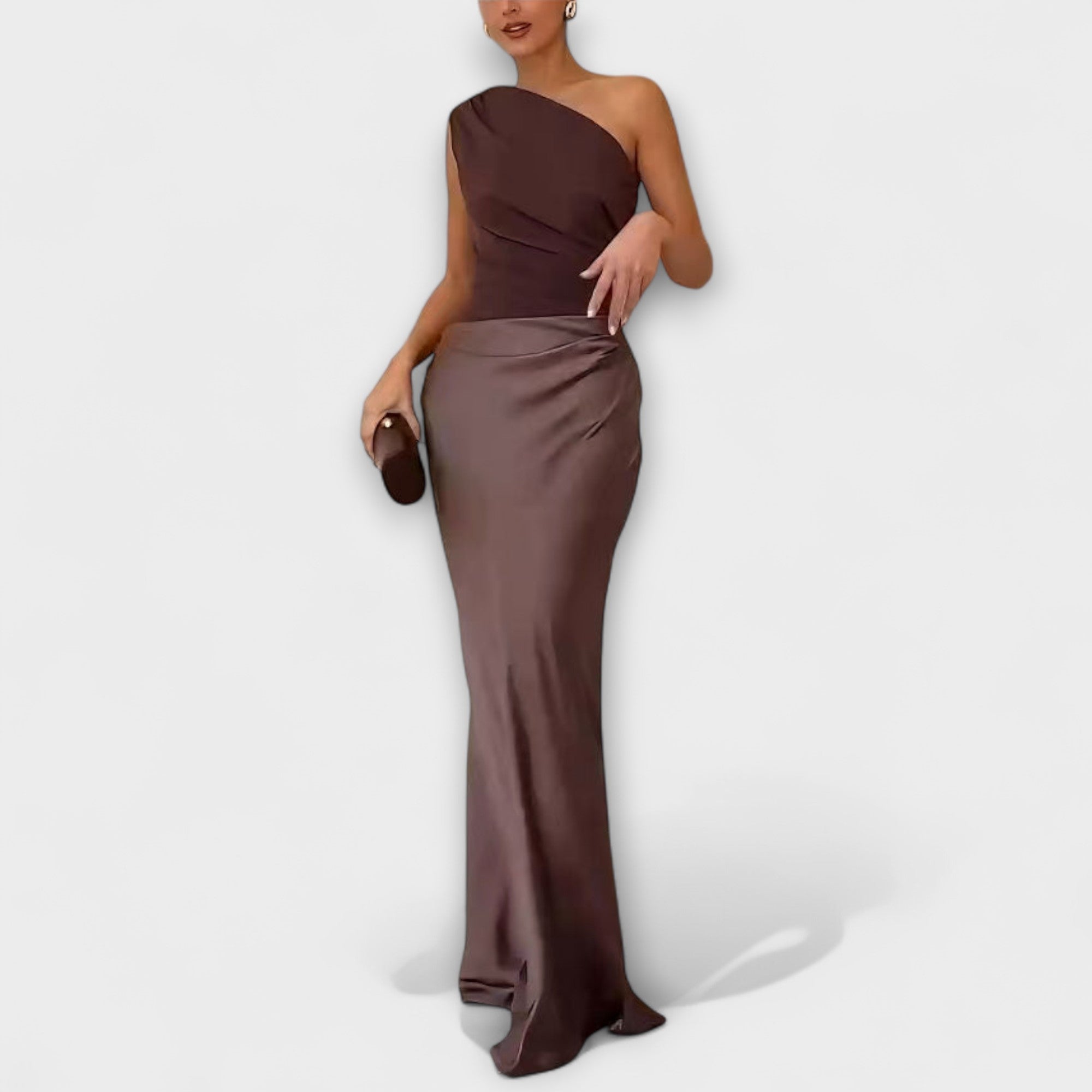Rochie lungă elegantă, cu un umăr