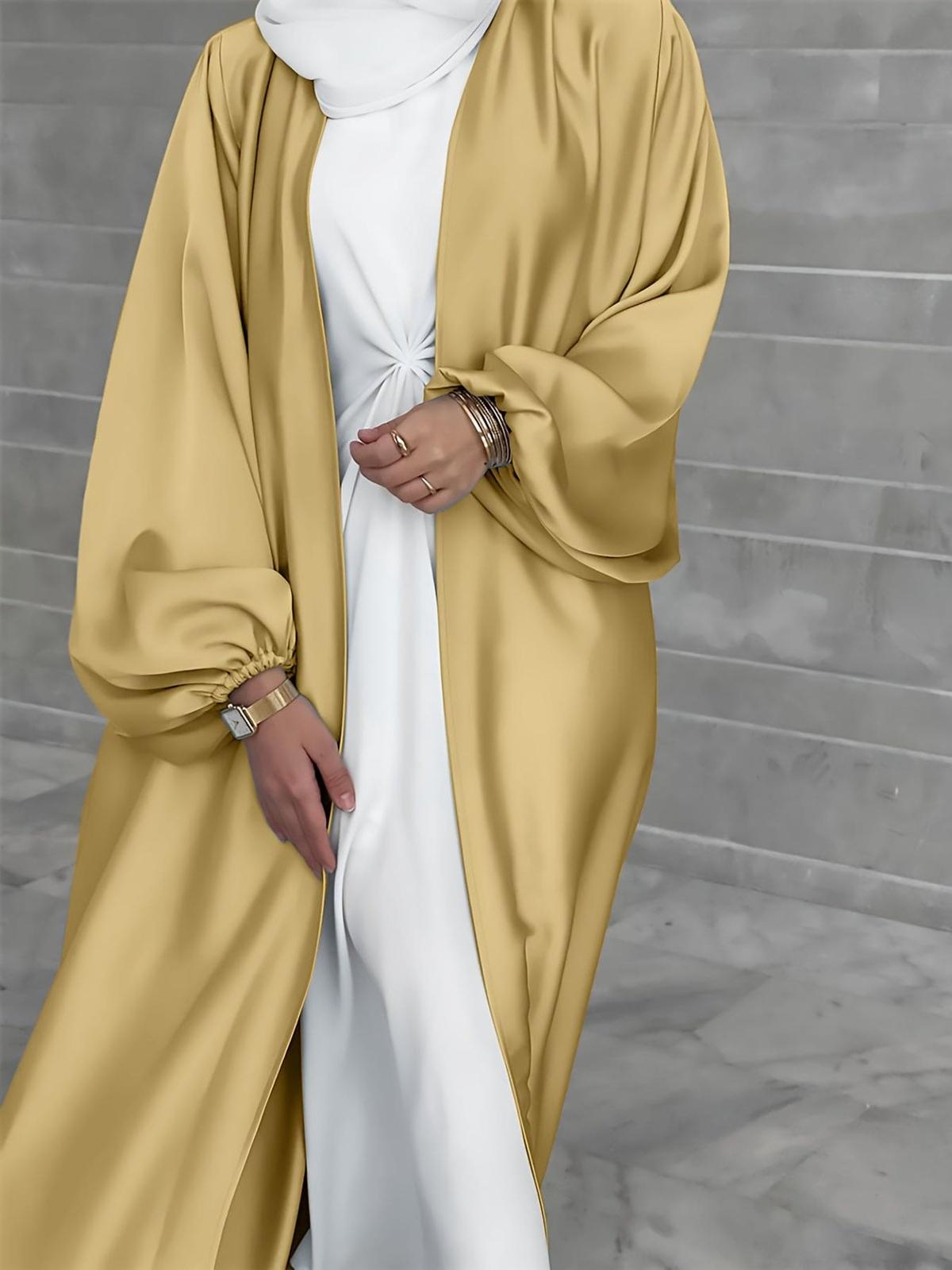 Elegant Abaya Maxi Dress With Lantern Sleeves And Flattering Belt