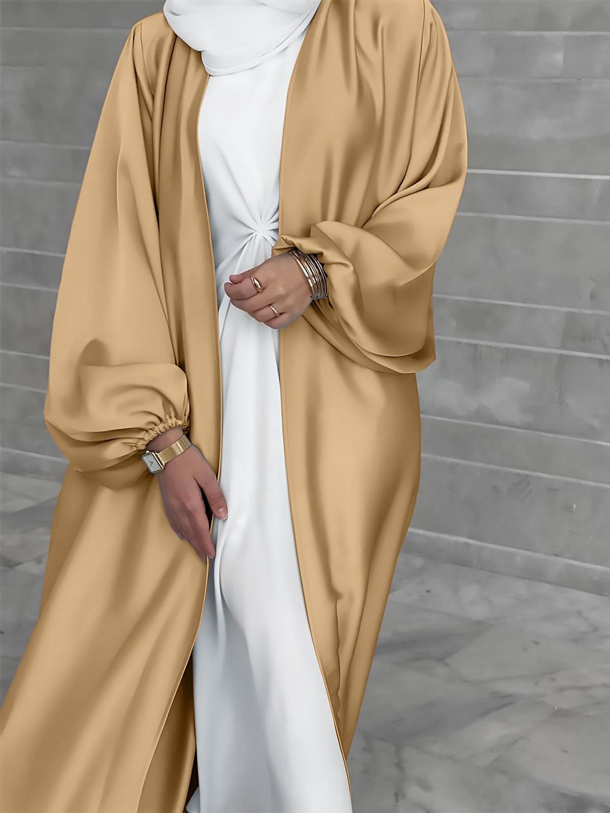 Elegant Abaya Maxi Dress With Lantern Sleeves And Flattering Belt