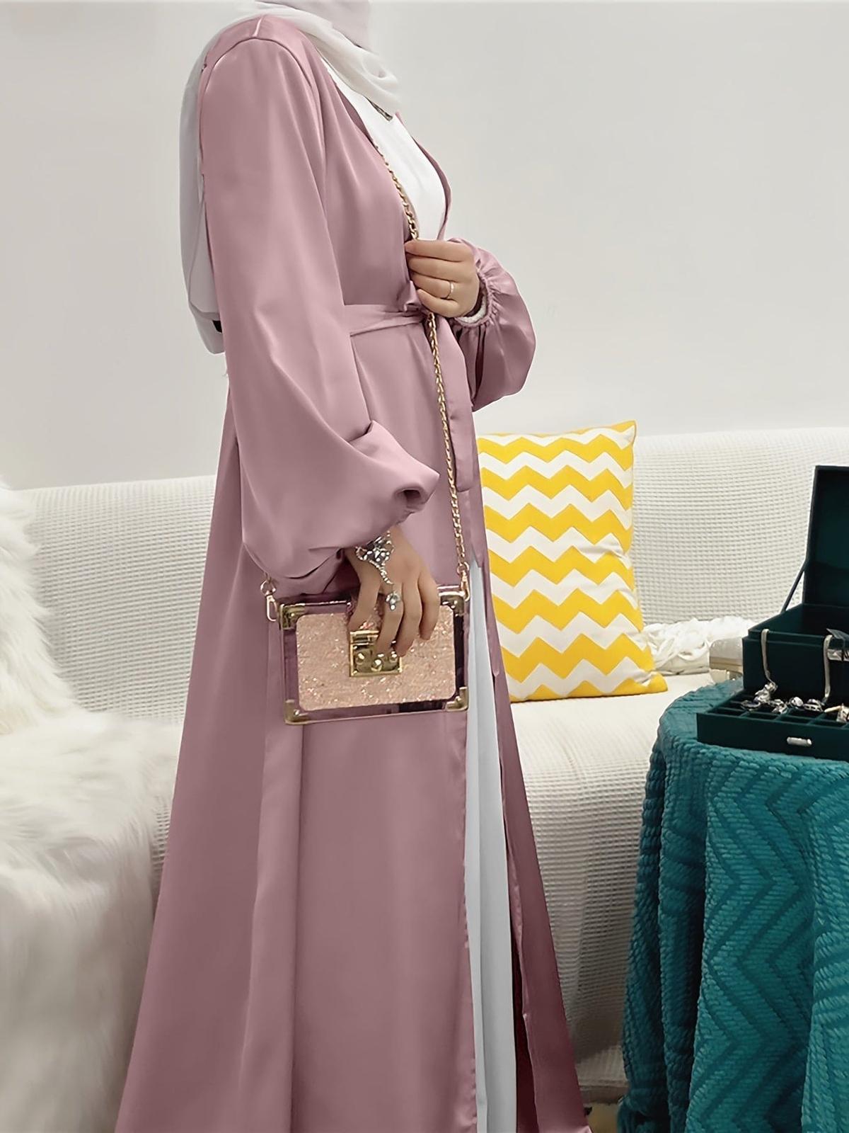 Elegant Abaya Maxi Dress With Lantern Sleeves And Flattering Belt