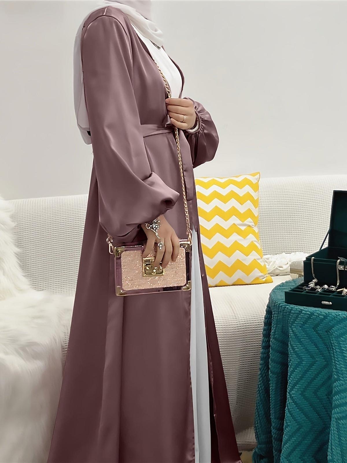 Elegant Abaya Maxi Dress With Lantern Sleeves And Flattering Belt