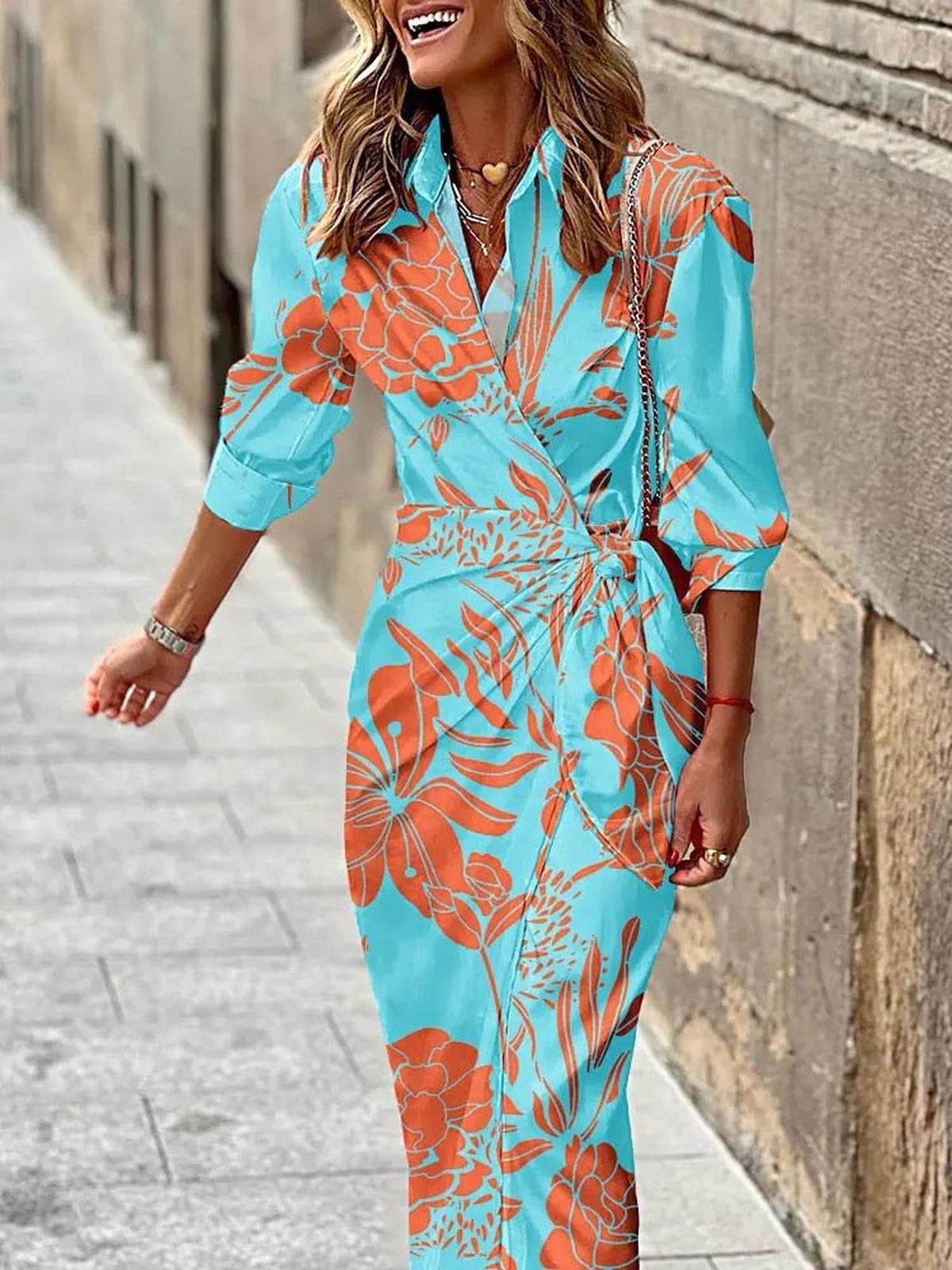 Elegant Summer Maxi Wrap Dress With Collar
