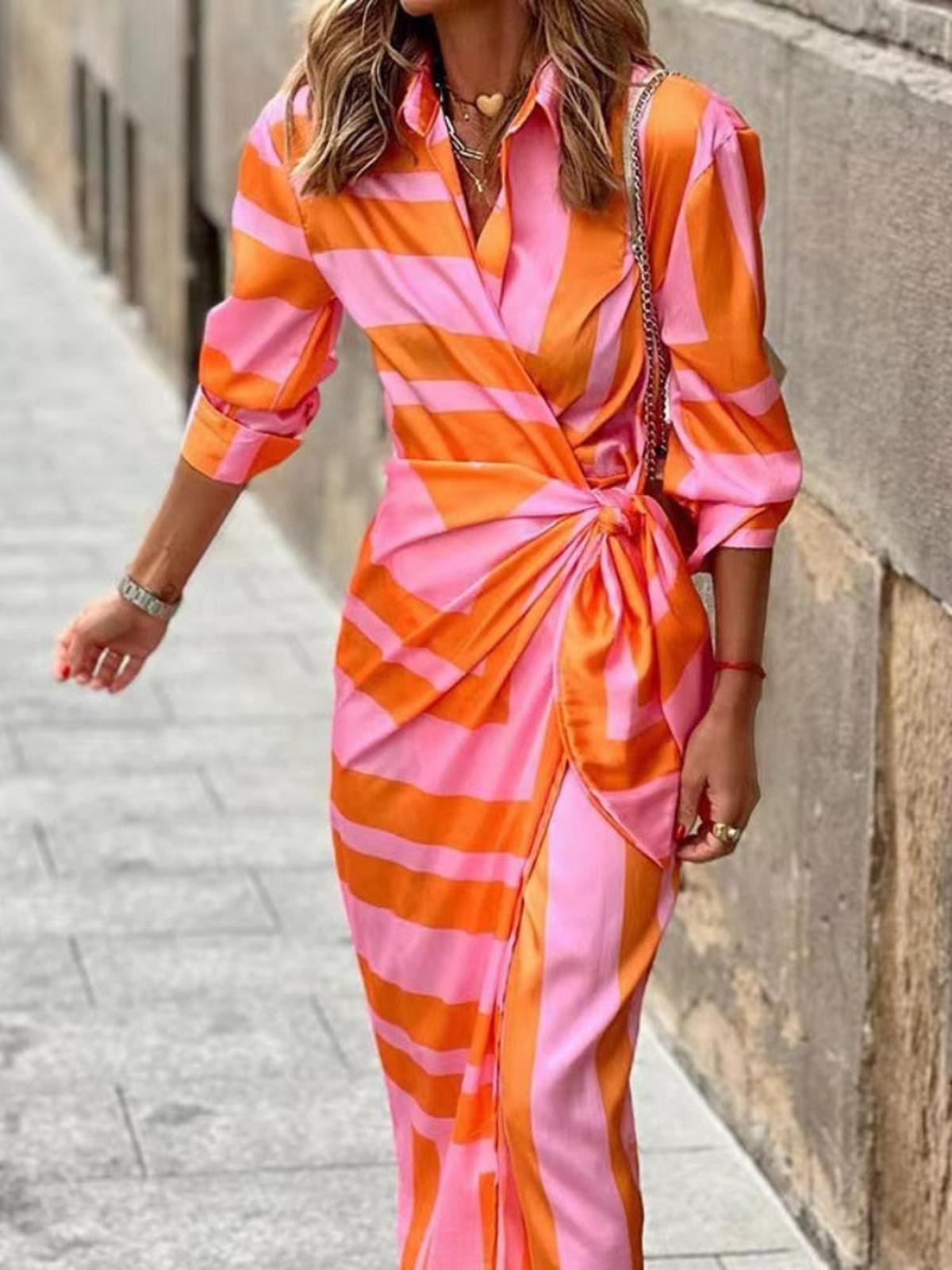Elegant Summer Maxi Wrap Dress With Collar