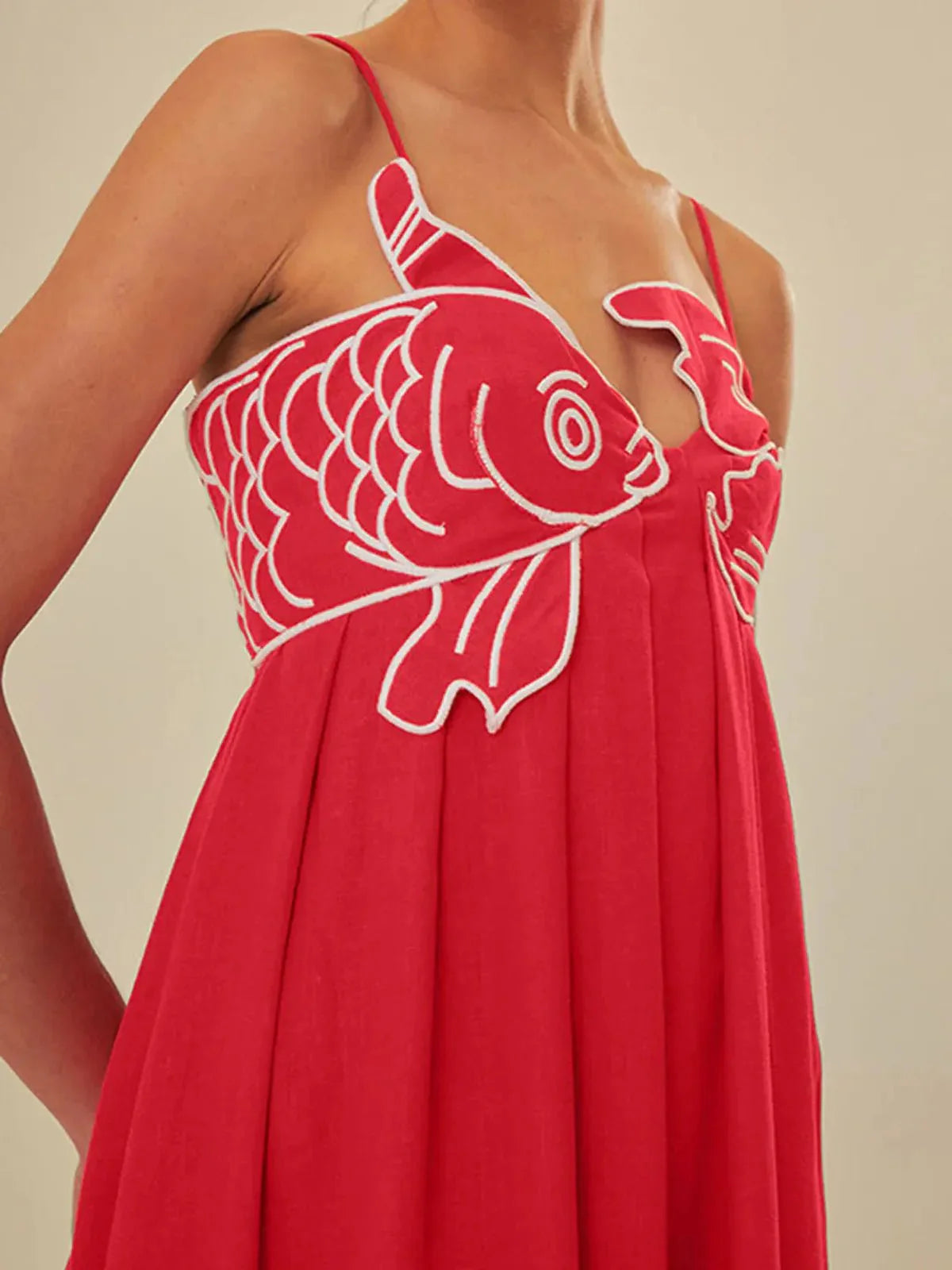 Embroidered Fish Semi-Sheer Cami Maxi Dress