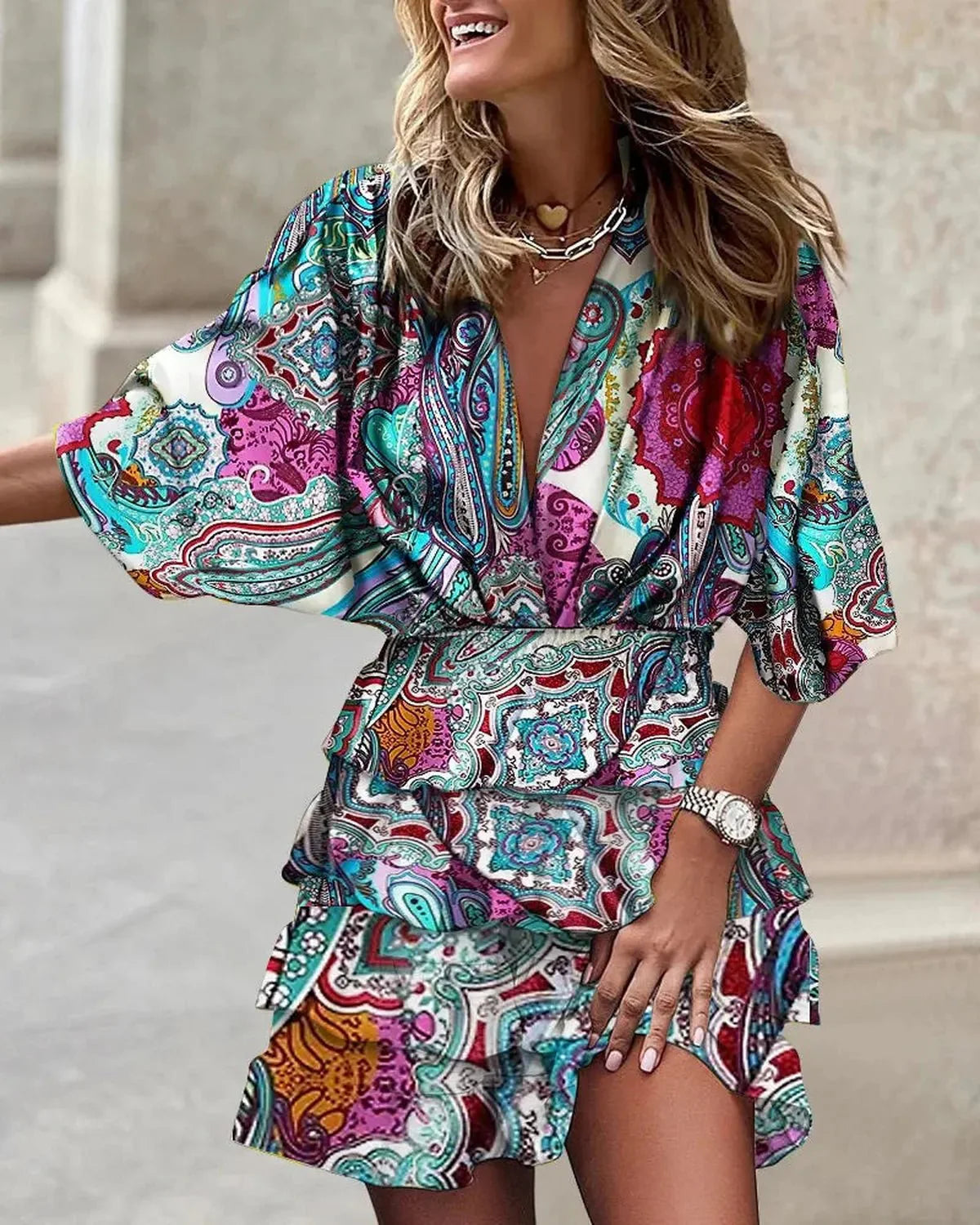 Floral Ruffle Tiered Wrap Dress
